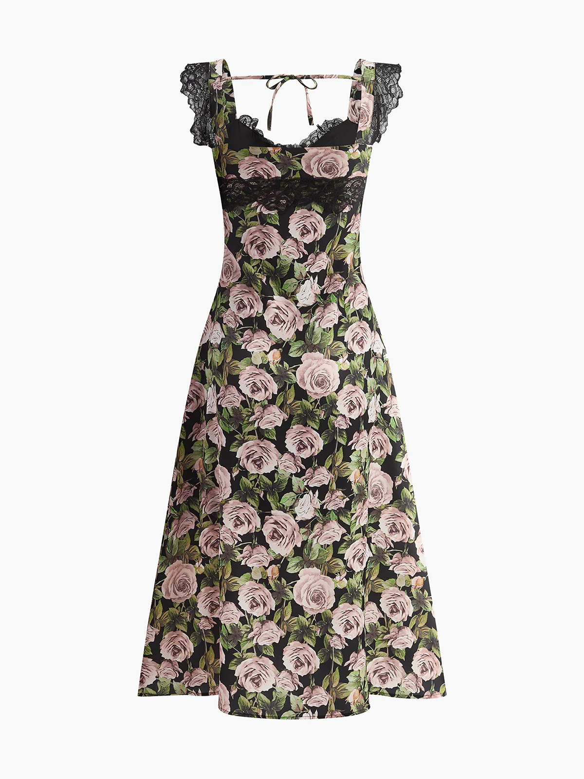 Floral Lace-Trim Tie-Back Dress - Takermore