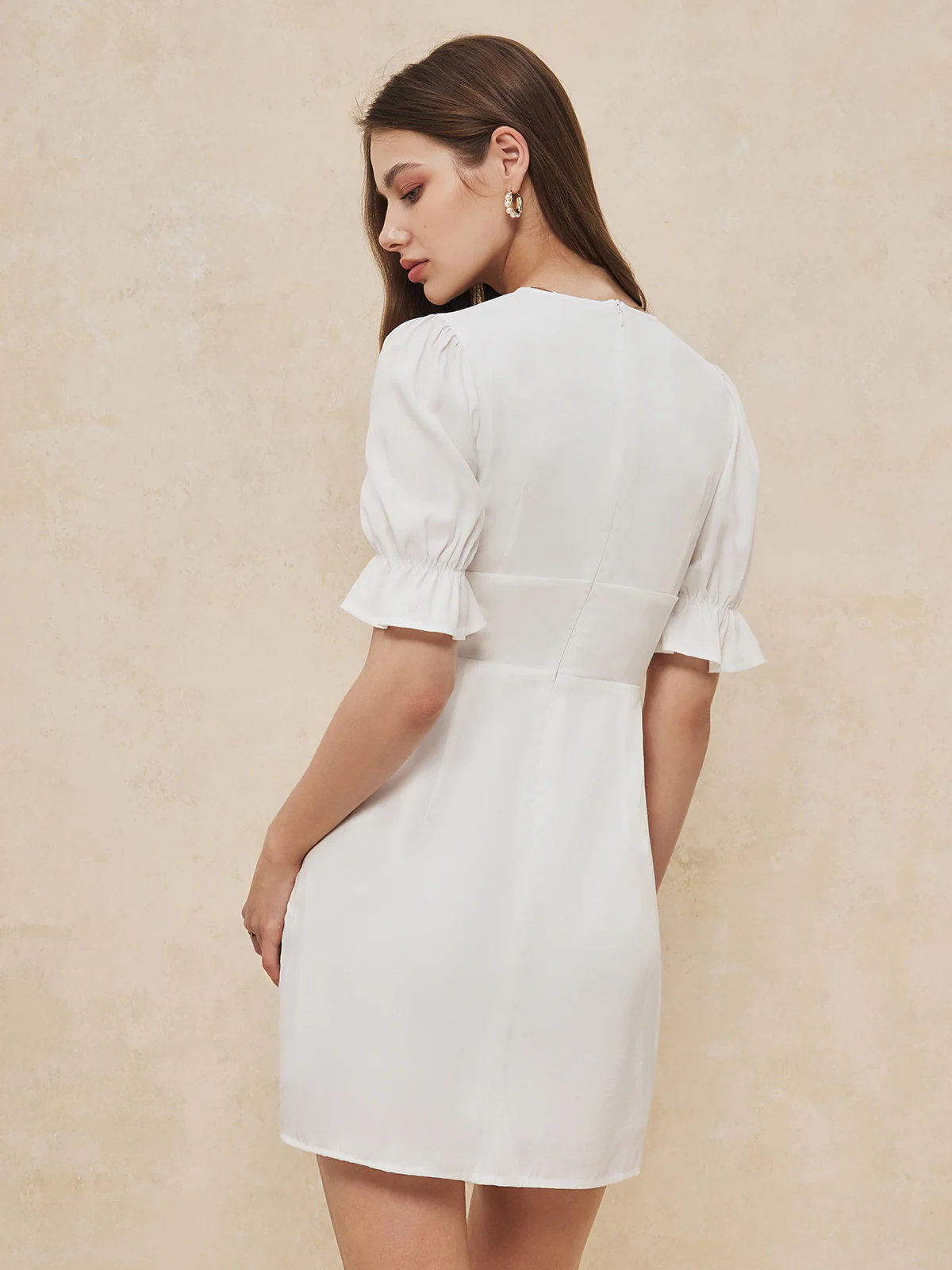 Ruffle Trim Button-Front Short Dress - Takermore