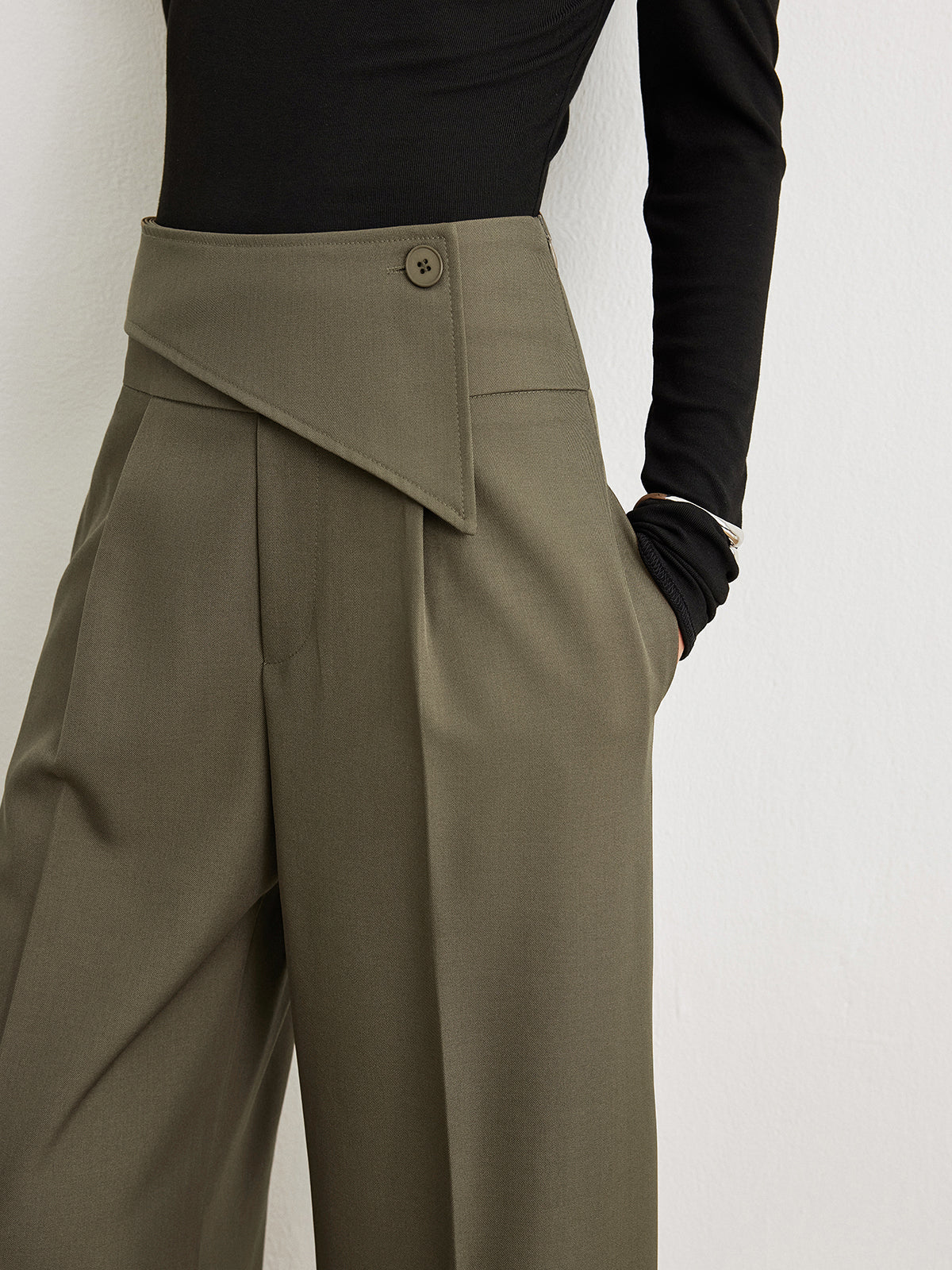 Mid-Waist Asymmetrical Design Pants - Takermore