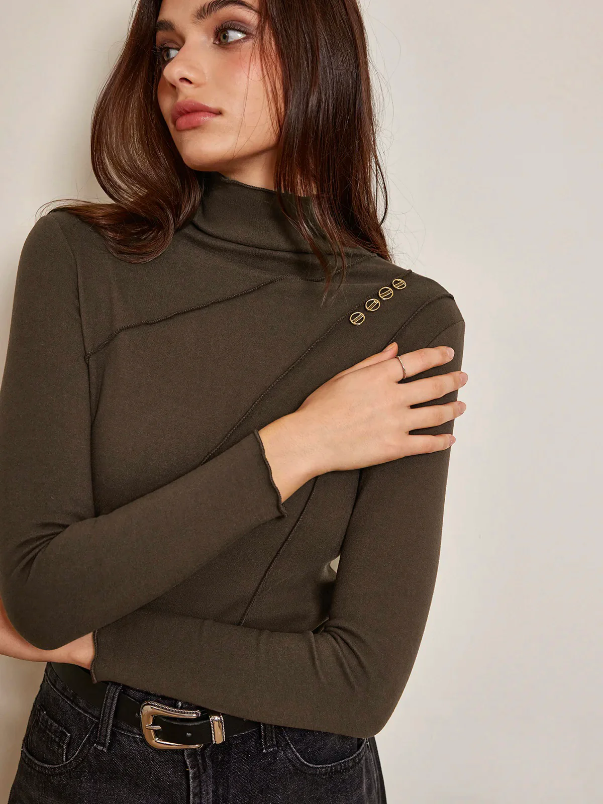 Metal-Detail Piping Jersey Top - Takermore