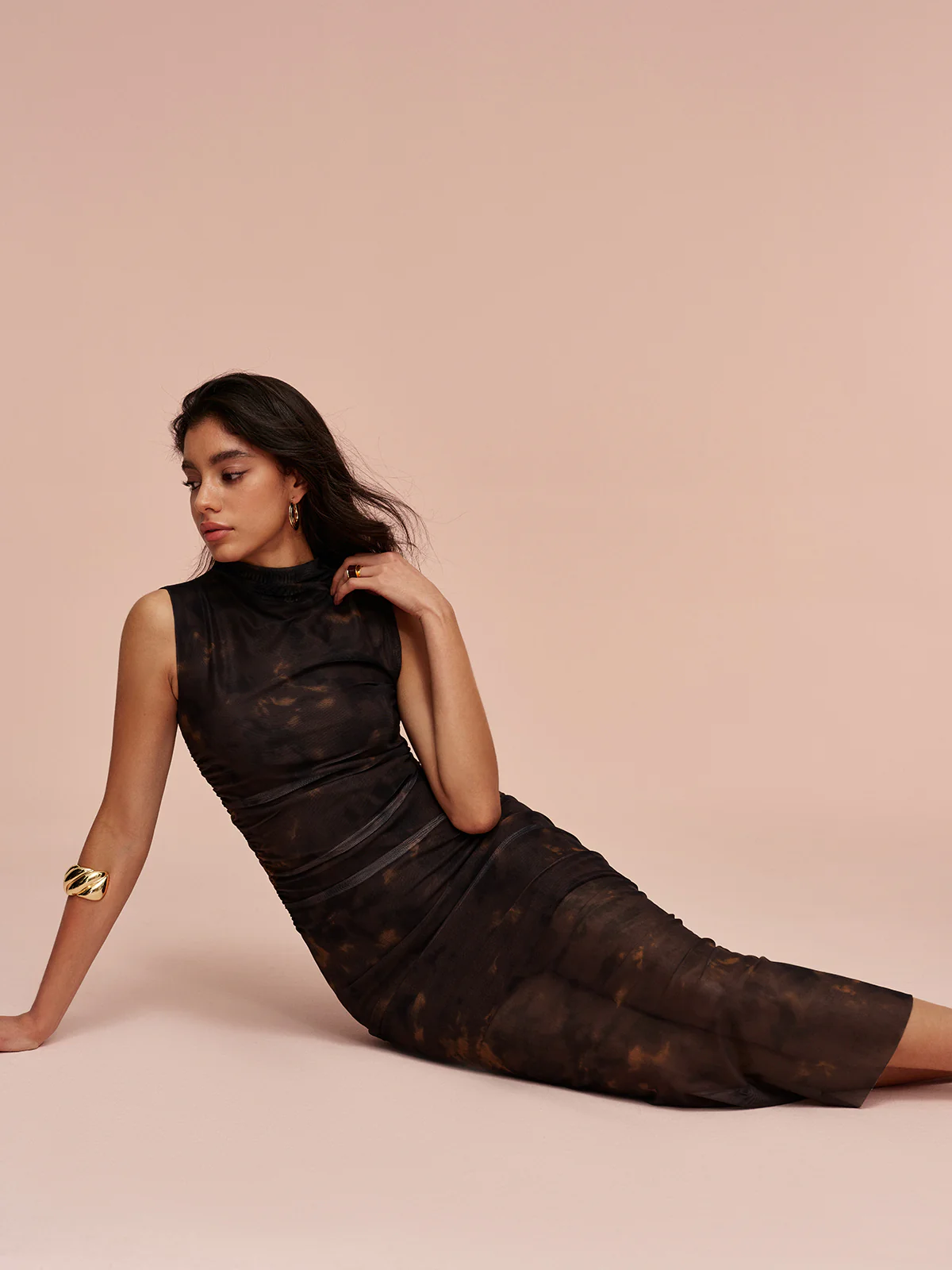 Jersey Lined Sleeveless Mesh Dress - Takermore