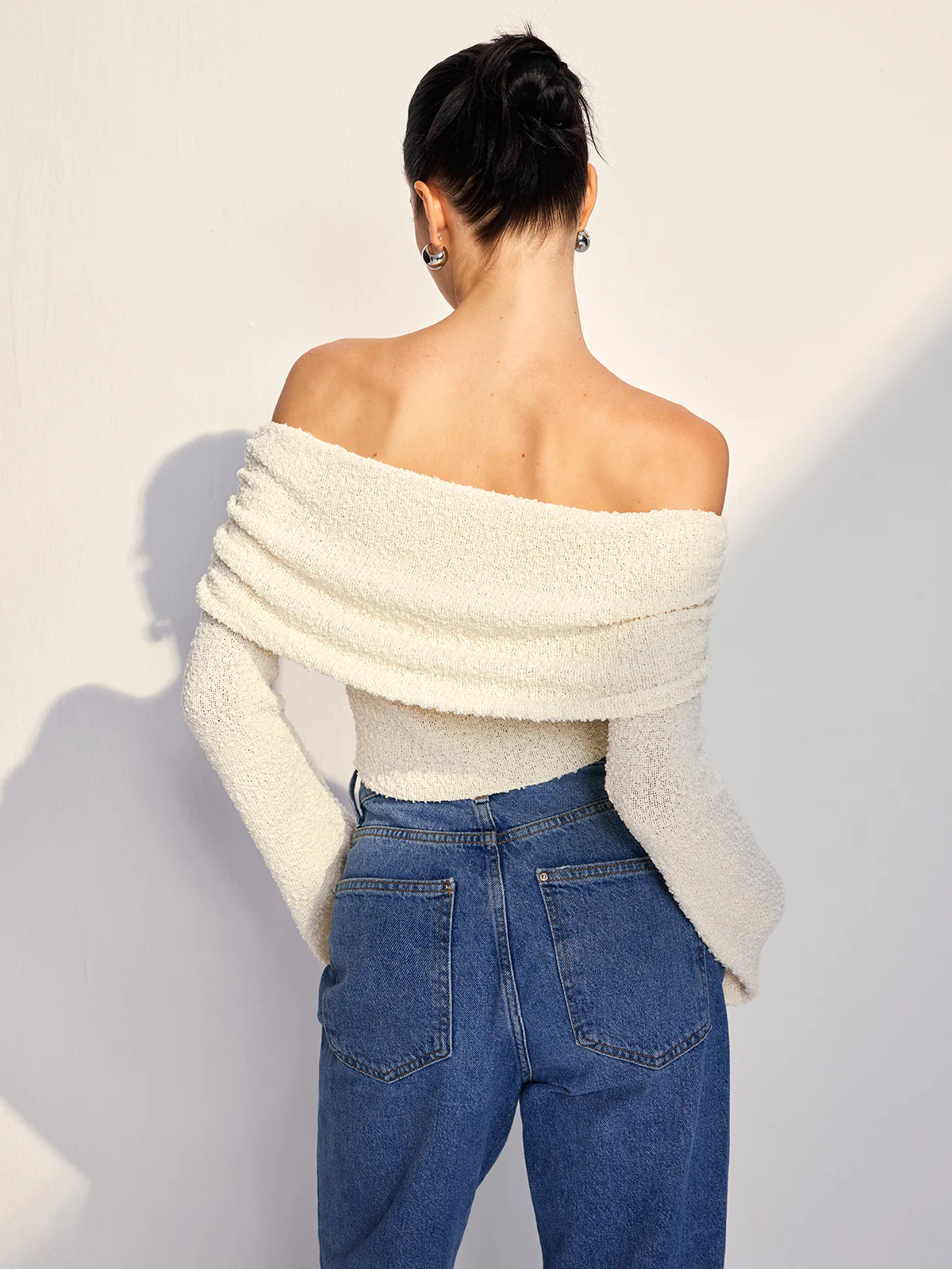 Off Shoulder Plain Knit Top - Takermore