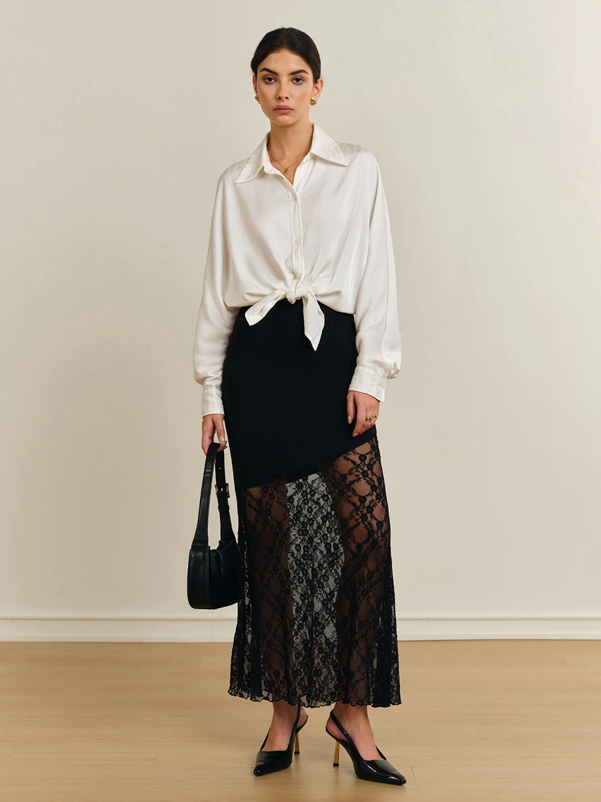 Lace Panel Jersey Skirt - Takermore