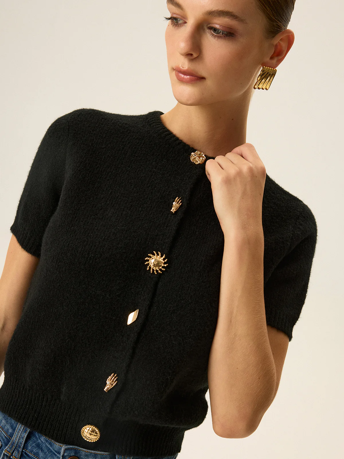 Metal Detail Knit Cardigan - Takermore