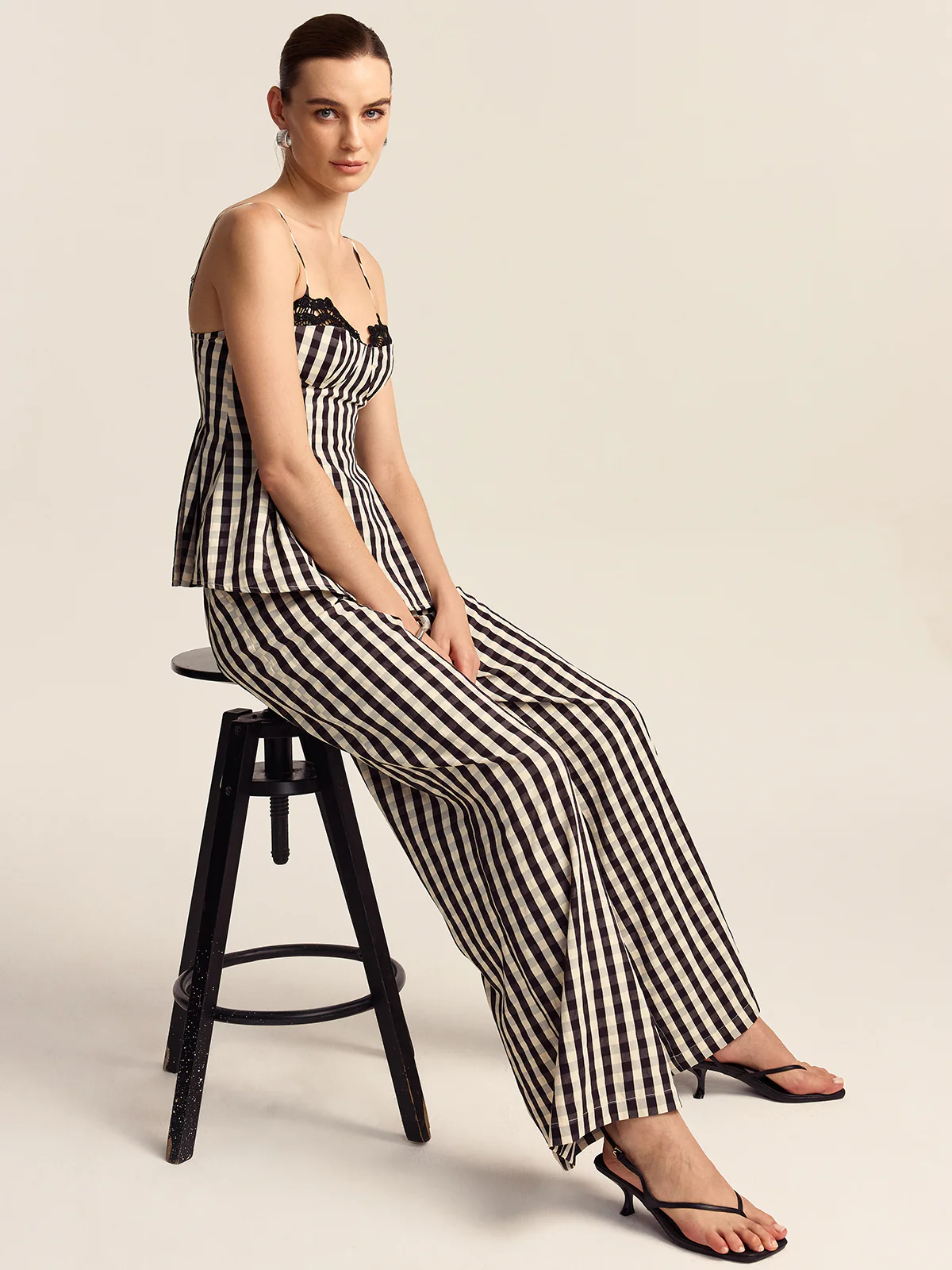 Gingham Wide-Leg Pants - Takermore