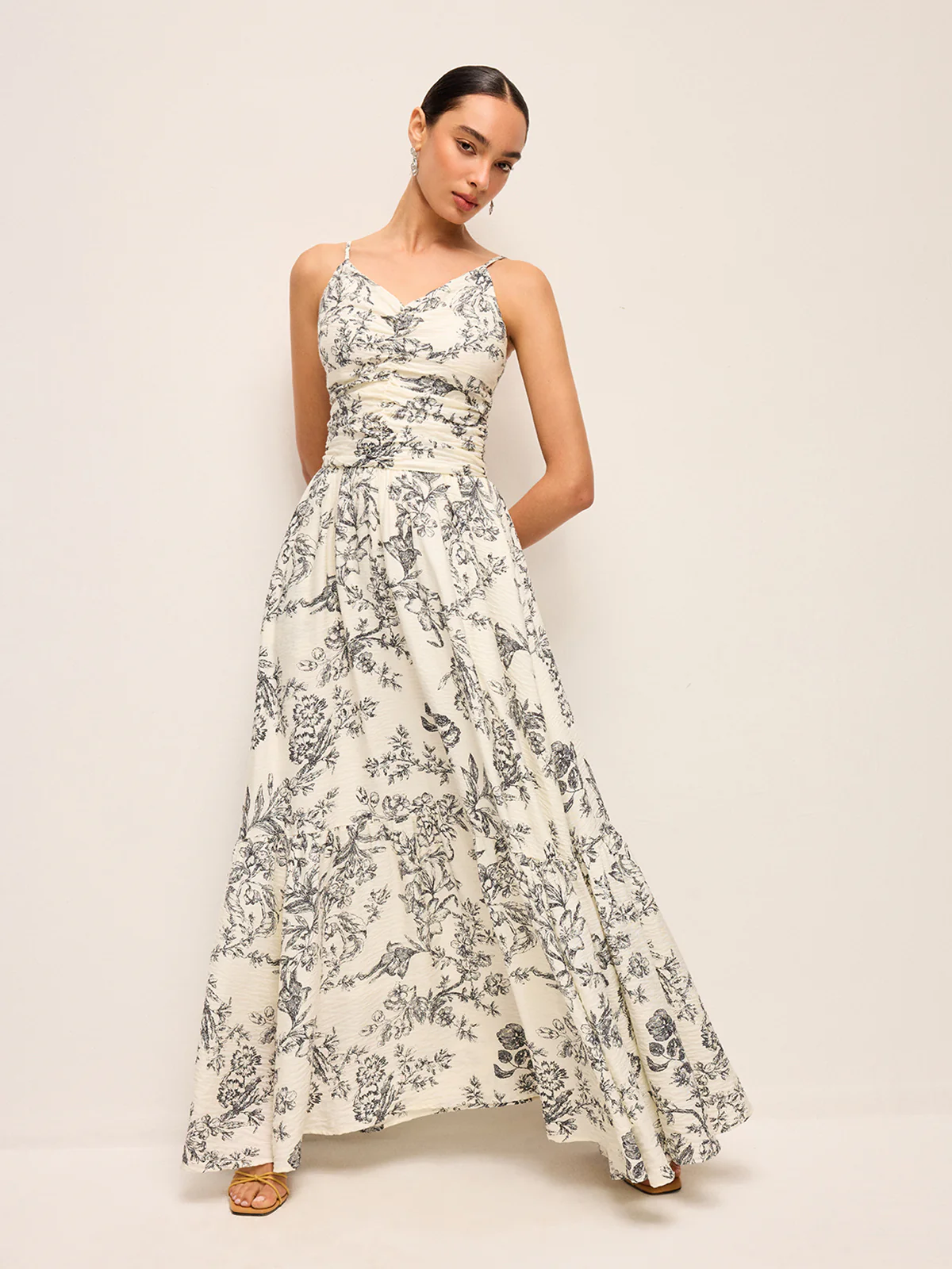 Floral Print Ruched Cami Dress - Takermore