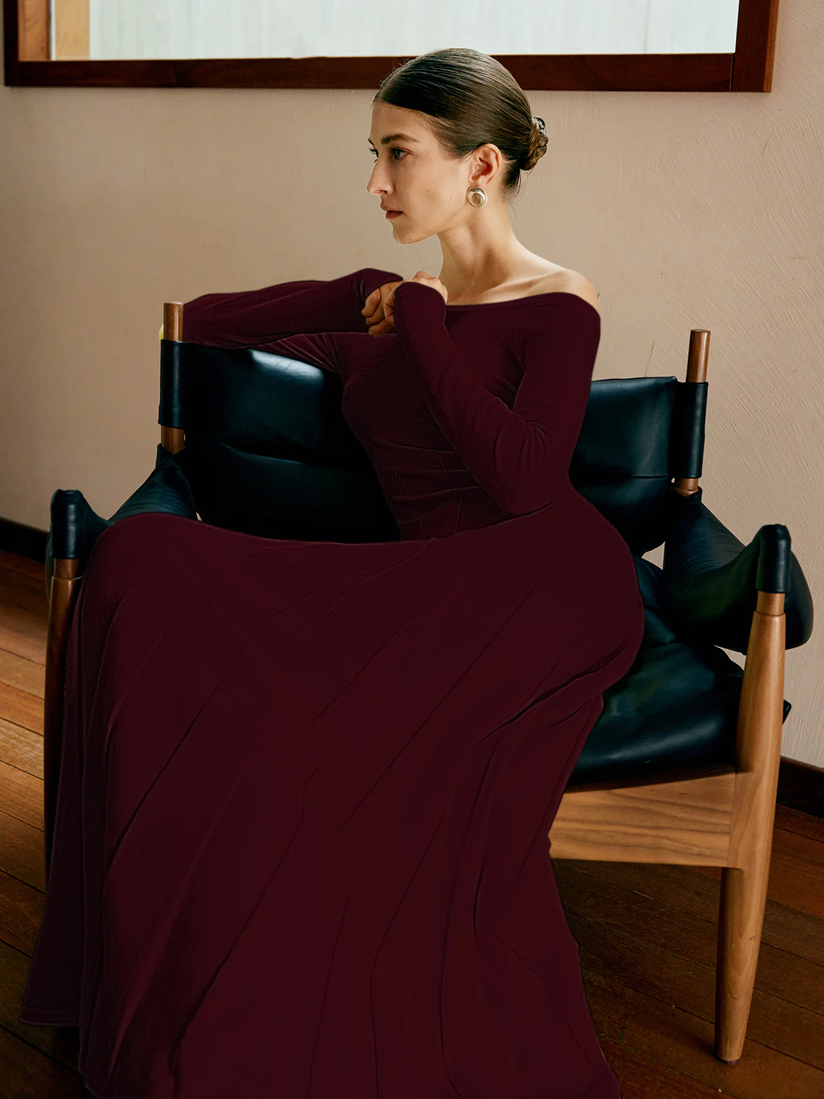 Off Shoulder Pleated  Sweater Dress - Takermore