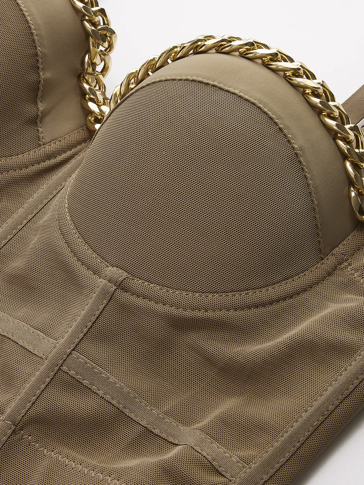 Semi-Sheer Mesh Corset With Metal Chain - Takermore