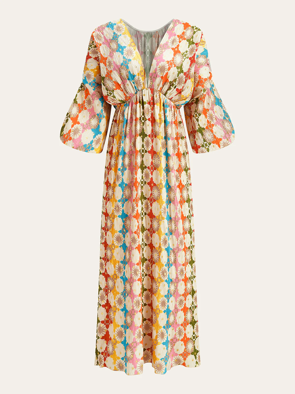 Jacquard Print V-Neck Dress - Takermore