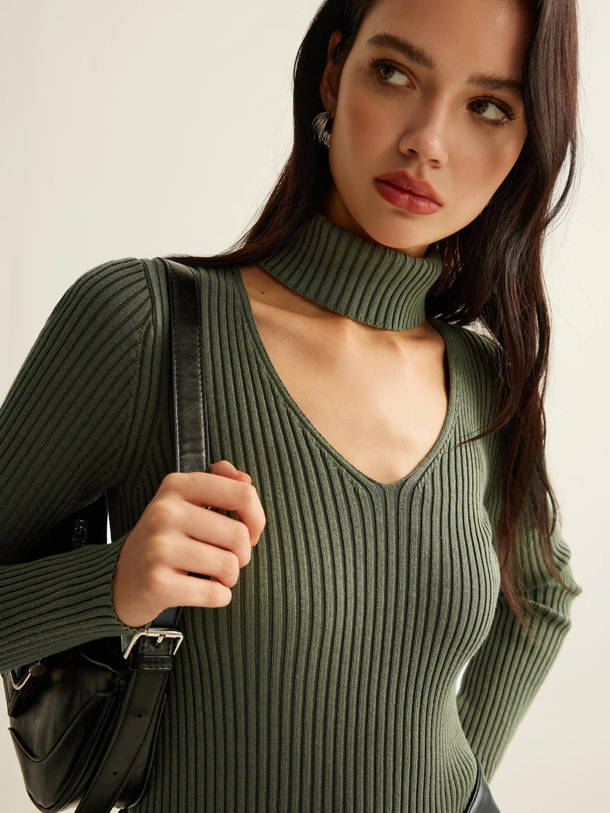 Mock Neck Skinny Knit Top - Takermore