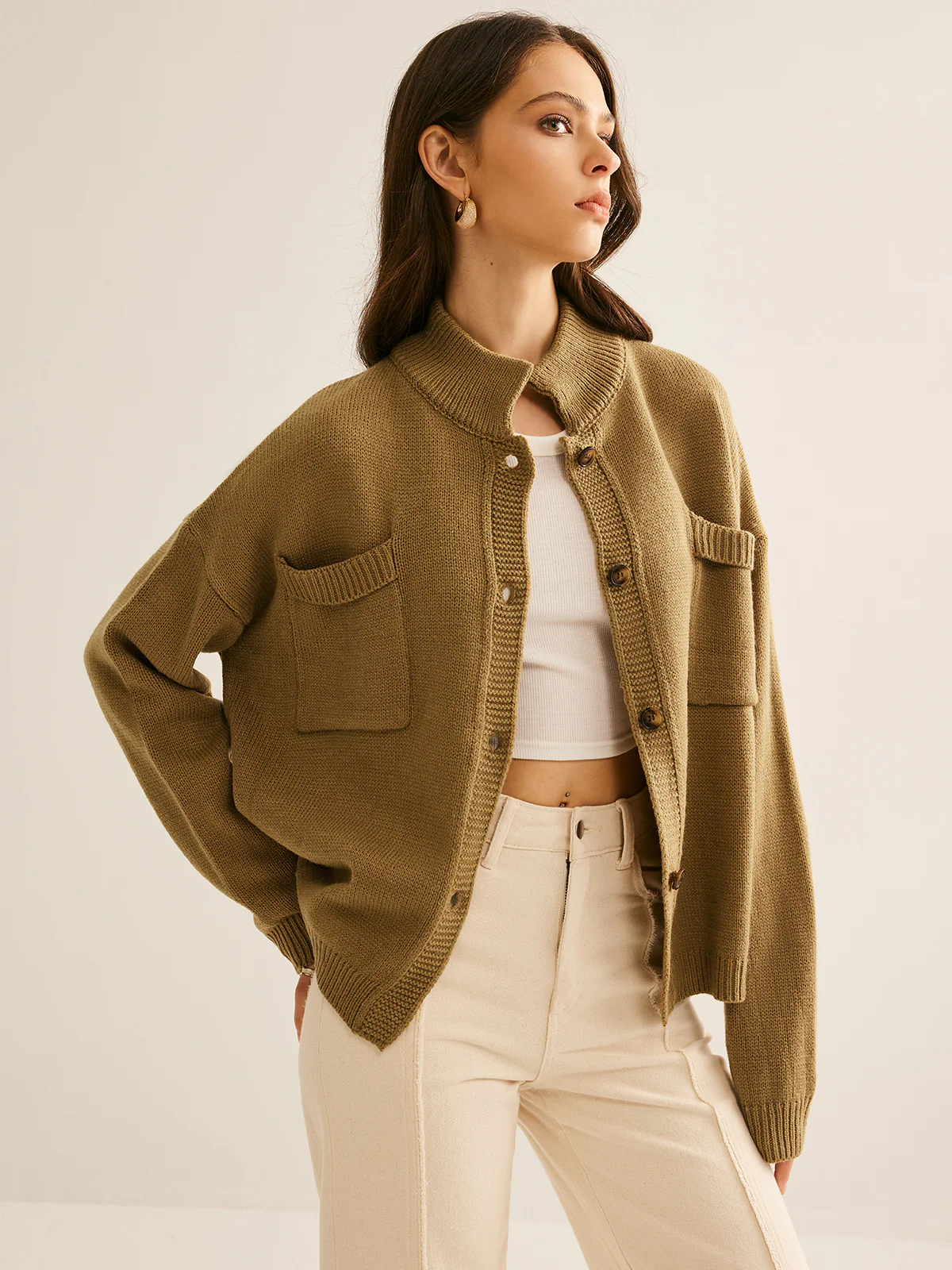 Button Down Pockets Cardigan - Takermore