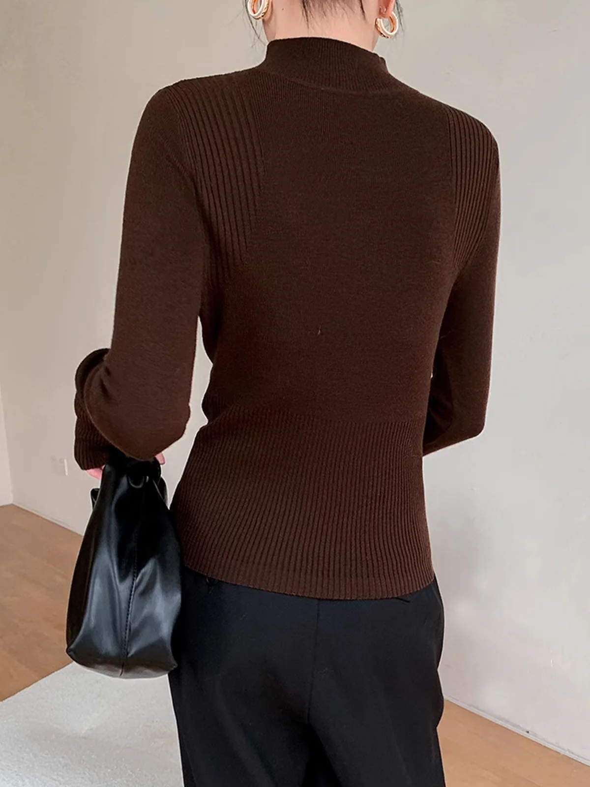 Mock Neck Breasted Slim Sweater - Takermore
