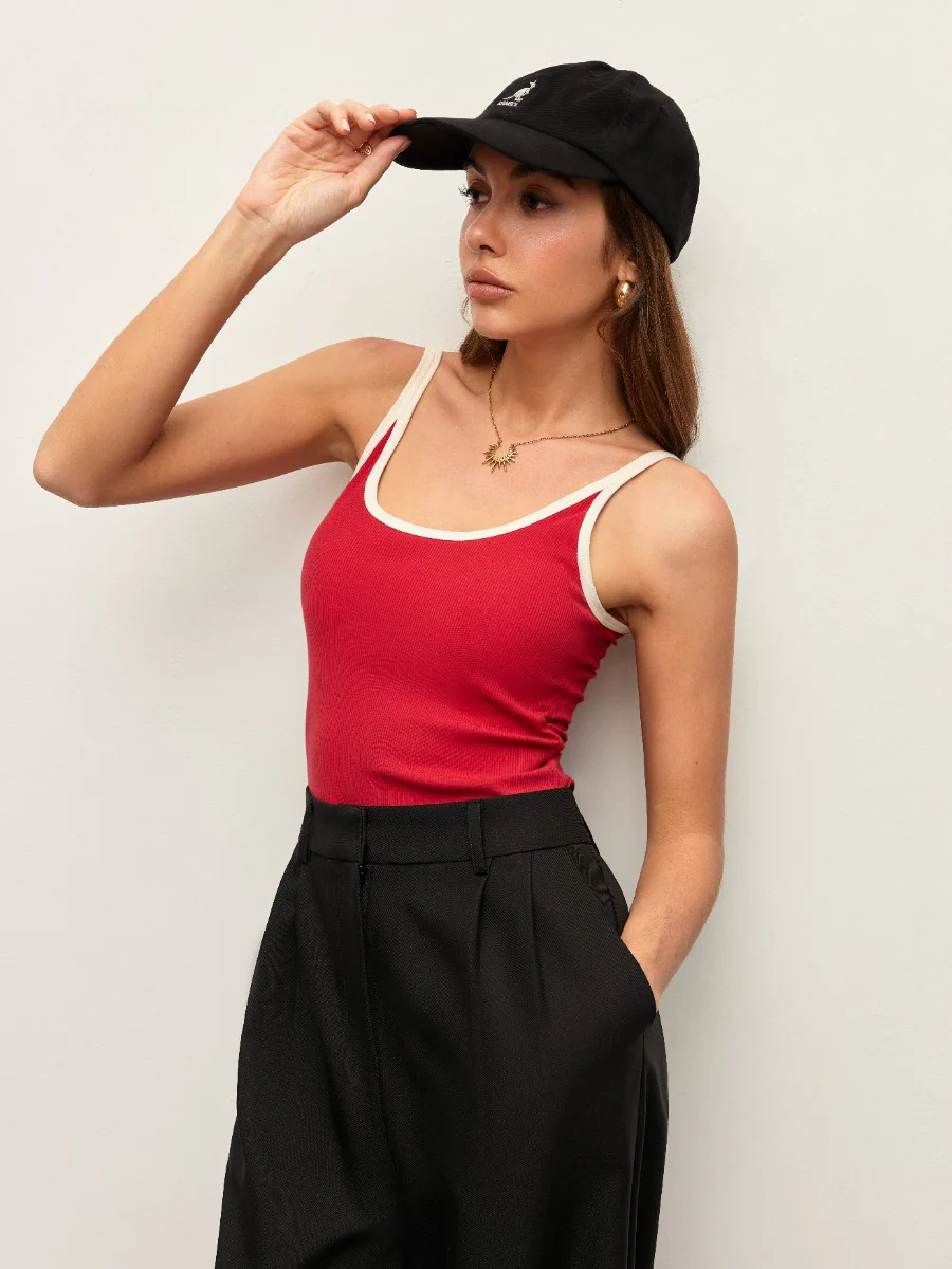 Contrast Trim Ribbed Cami Top - Takermore