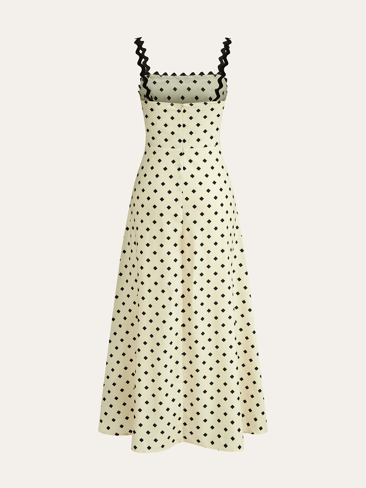 Polka Dot Midi Dress with Scalloped Straps - Takermore