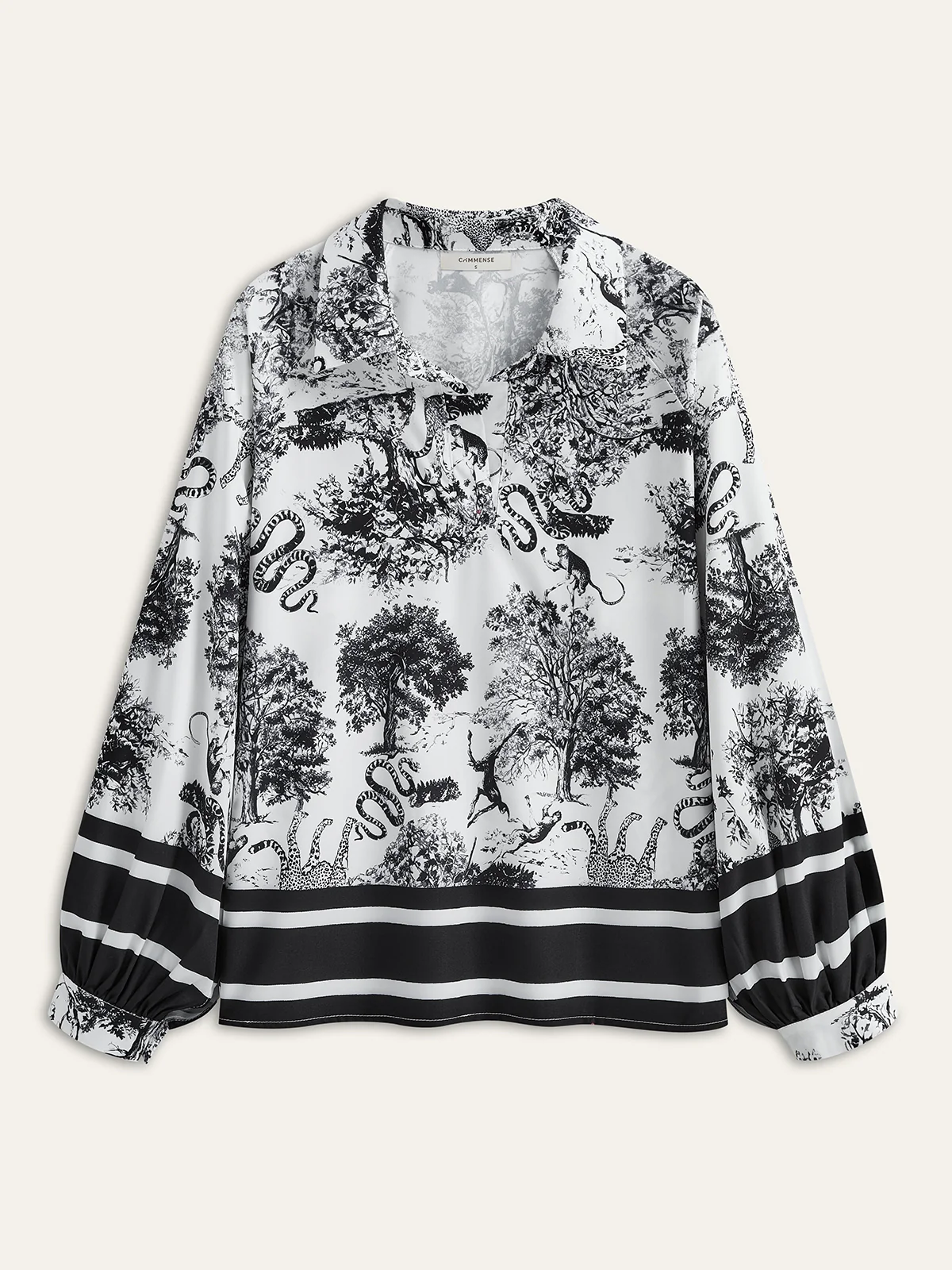 Printed Pants Set With Striped Trim - Takermore