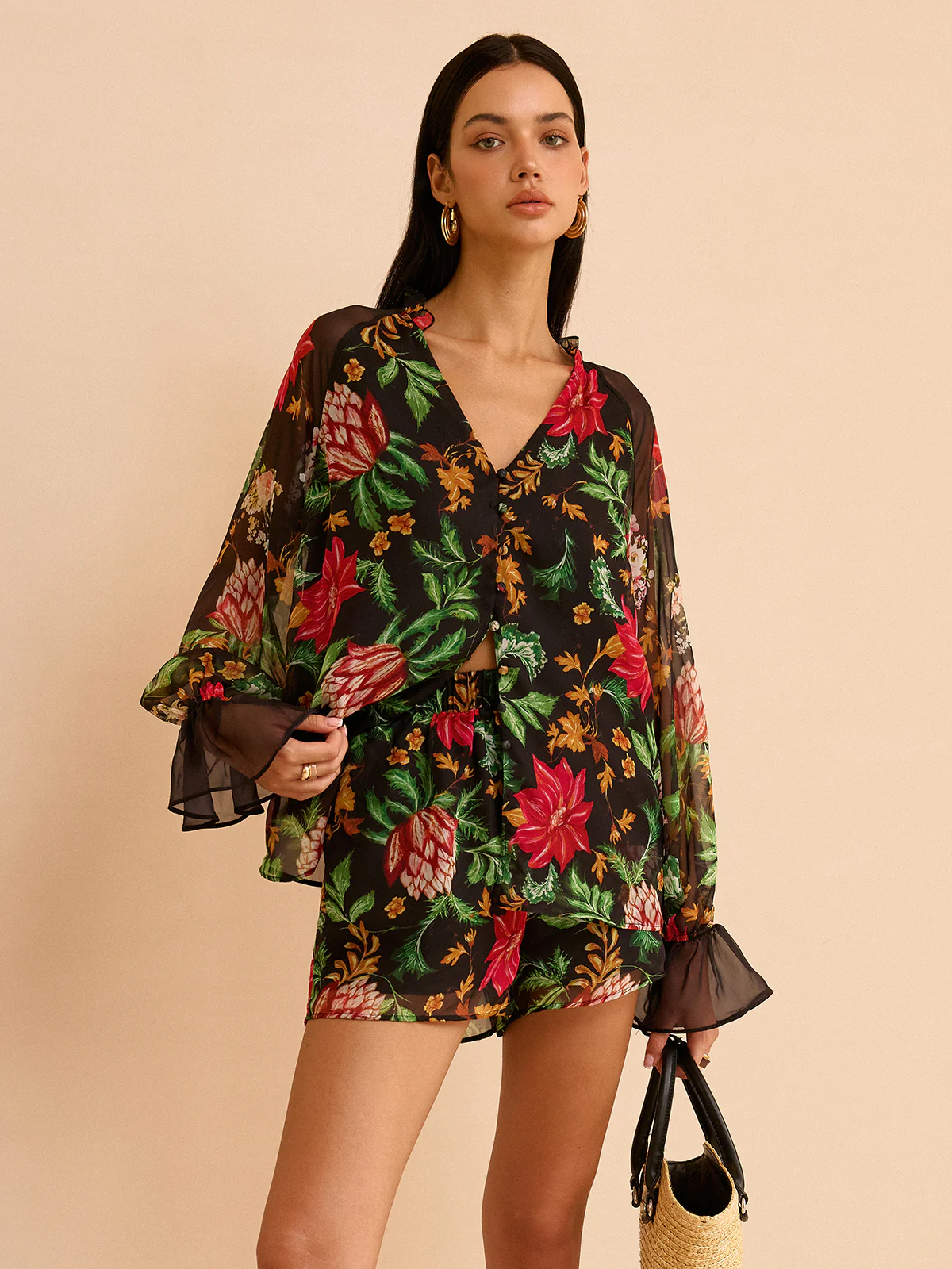 Chiffon Floral Print Blouse - Takermore