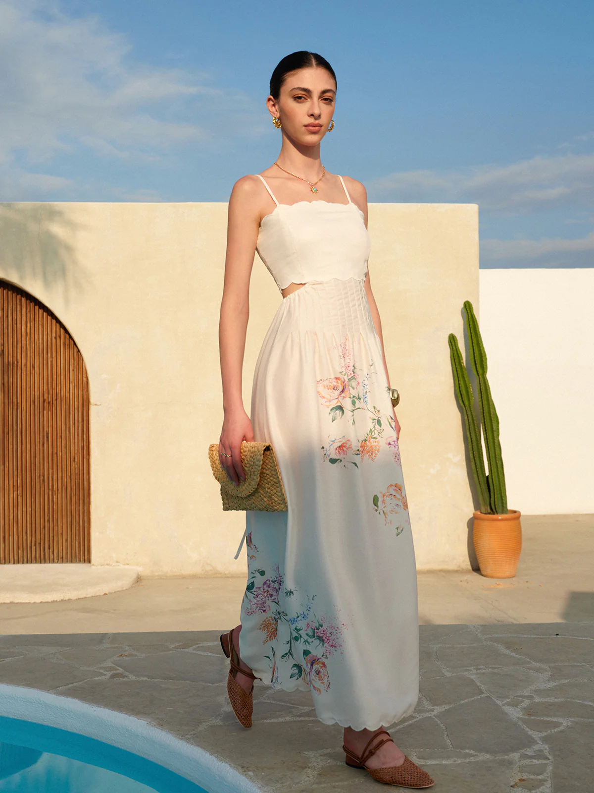 Floral Print Lace-Up Back Sleeveless Dress - Takermore