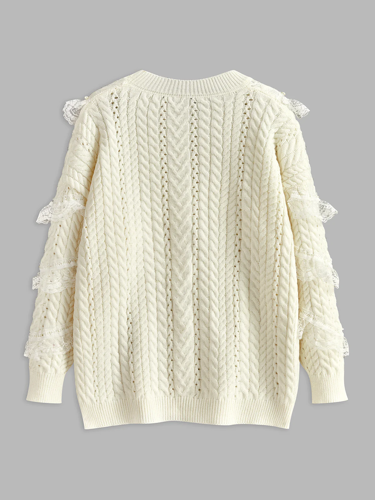 Romance Lace Trim Beaded Sweater - Takermore