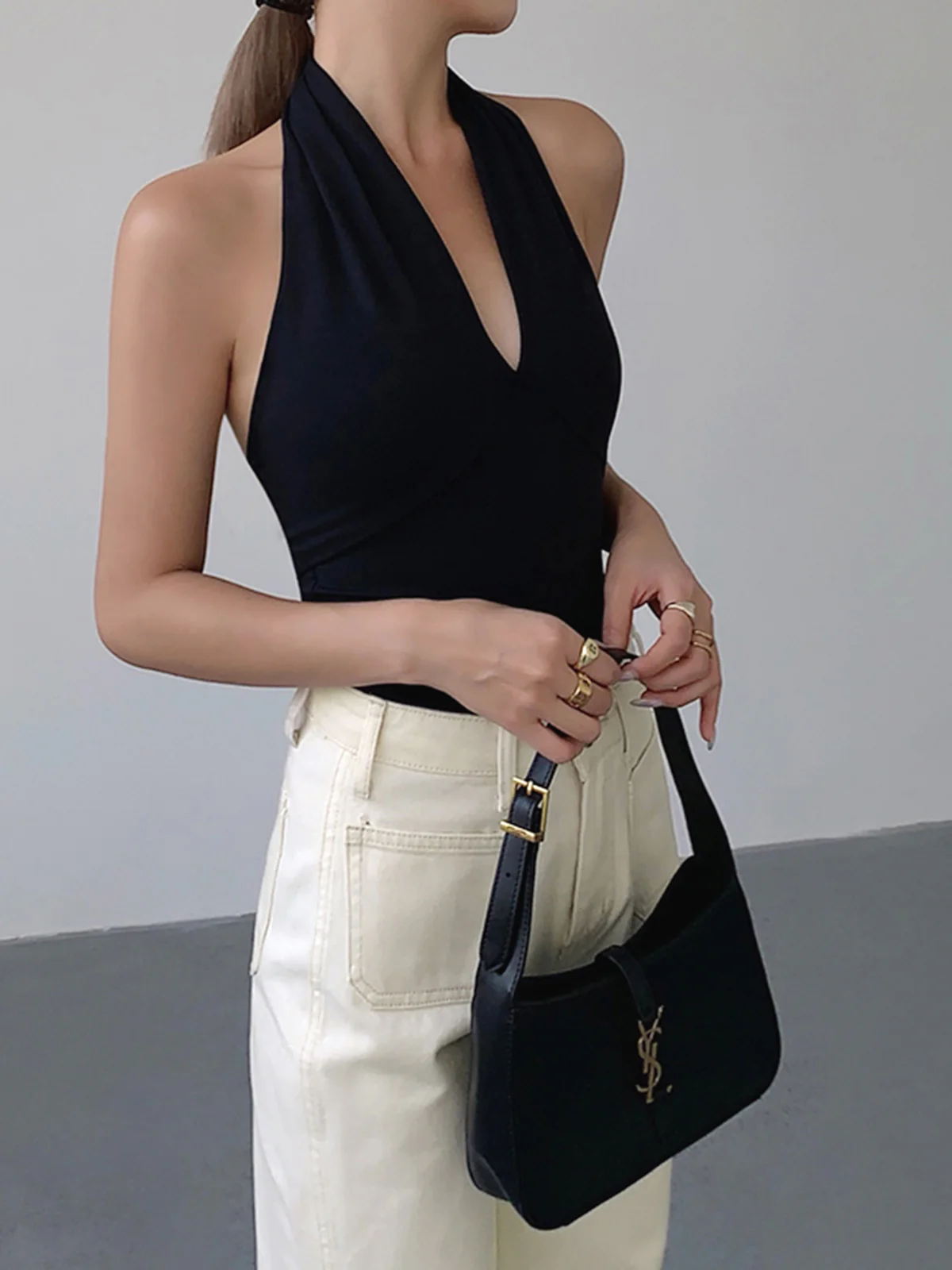 V-Neck Halter Open Back Tank Top - Takermore