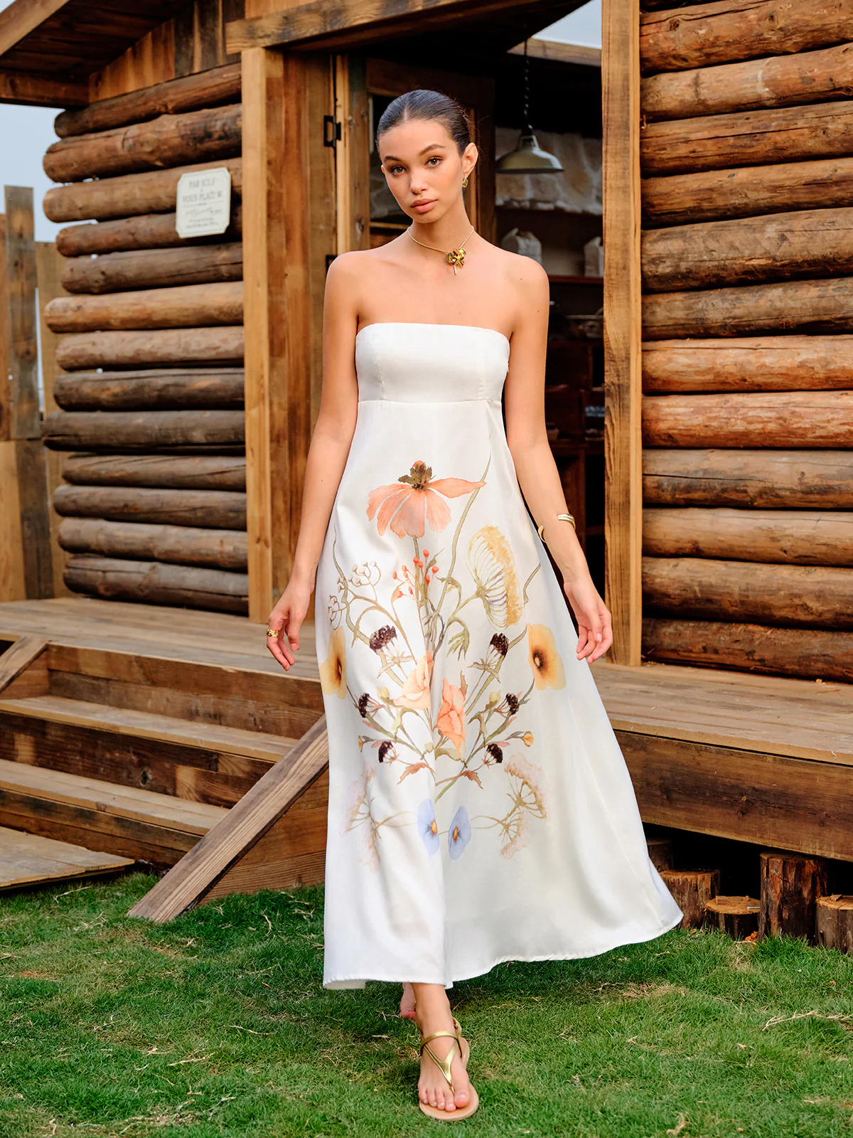 Strapless Floral Print Dress - Takermore