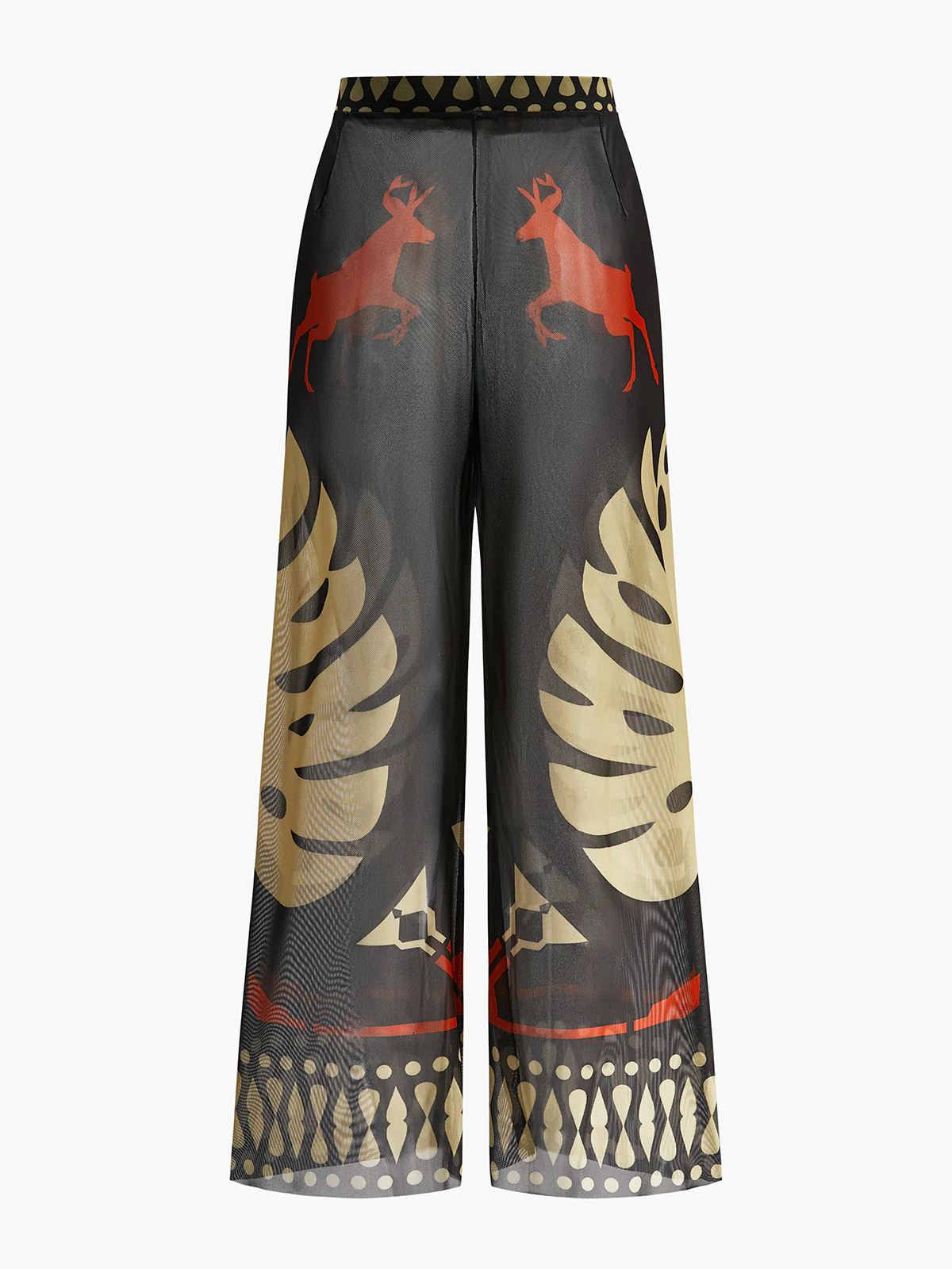 Sheer Printed Wide-Leg Beach Pants - Takermore