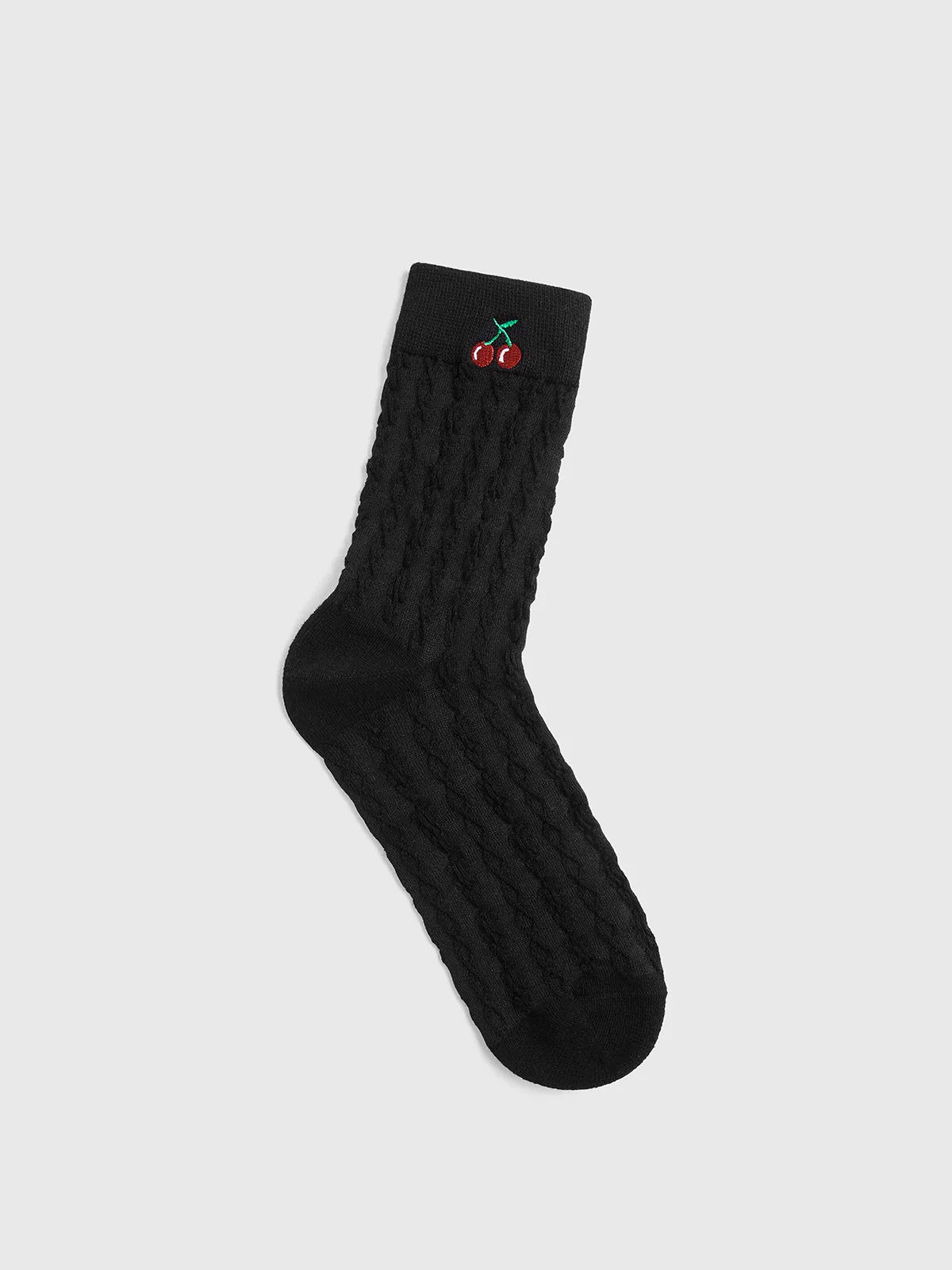 Cherry Embroidered Twist Warm Pile Socks - Takermore