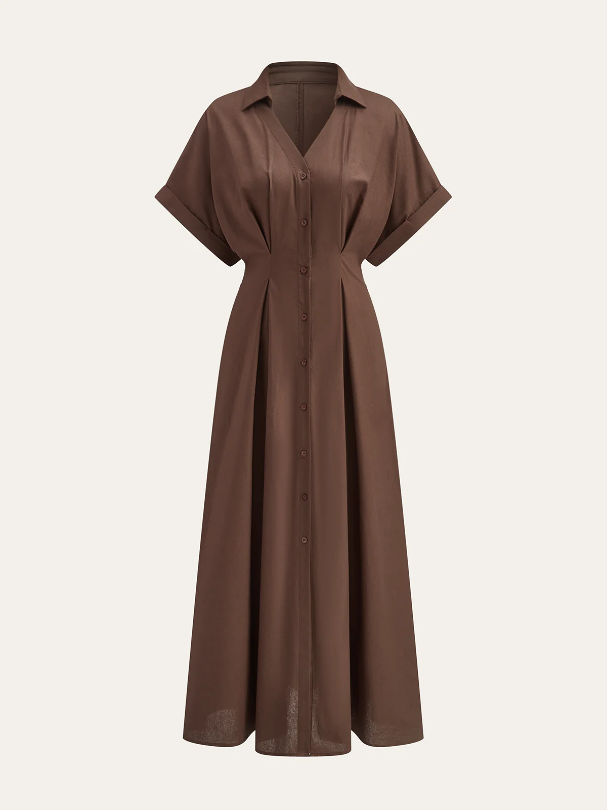 Pleated Button-Front Shirt Dress - Takermore