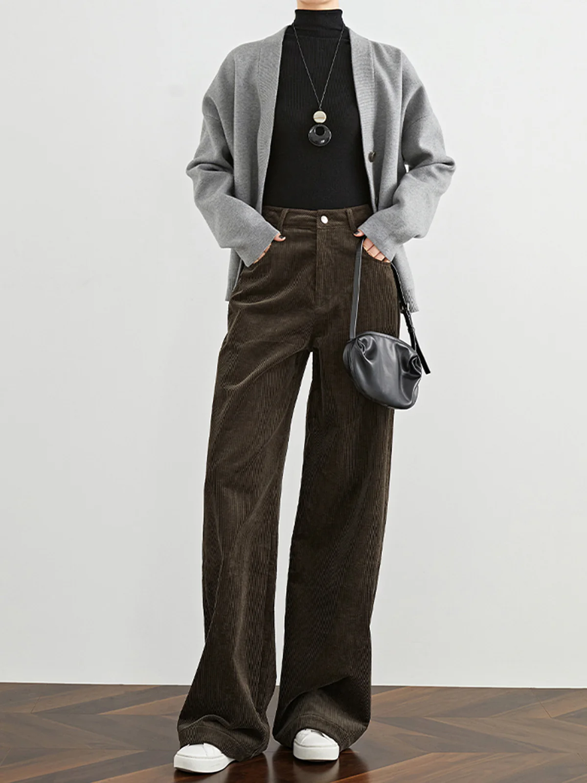 High-Waist Corduroy Draped Pants - Takermore