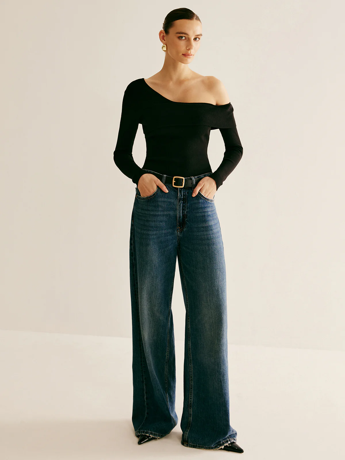 Asymmetrical Cold Shoulder Knitting Top - Takermore