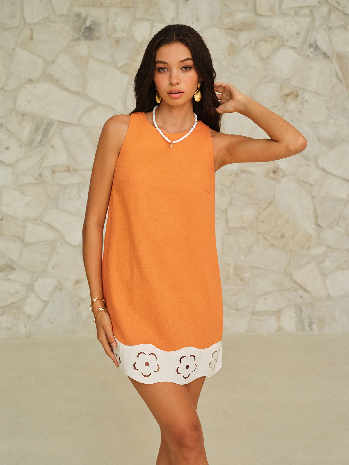 Sleeveless Mini Dress With Floral-Cutout Hem - Takermore