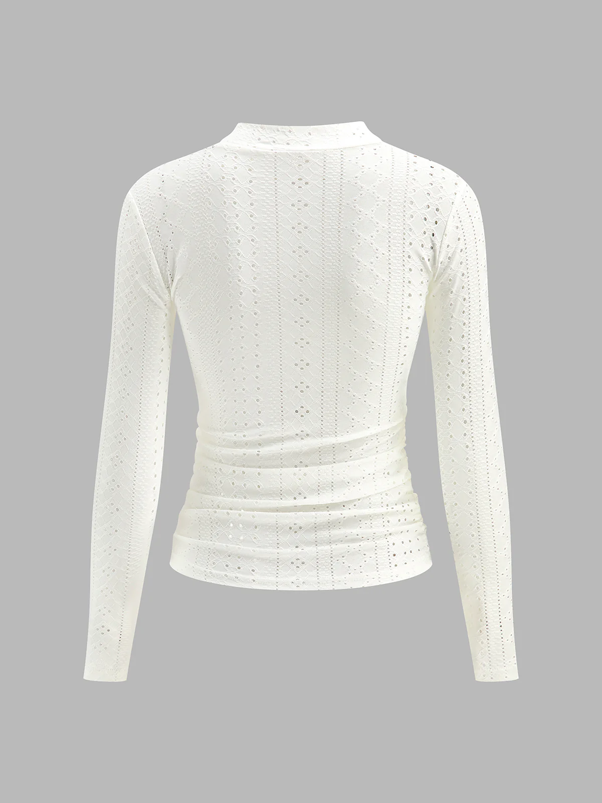 Semi-Sheer Stand Collar Side-Pleated Skinny Top - Takermore