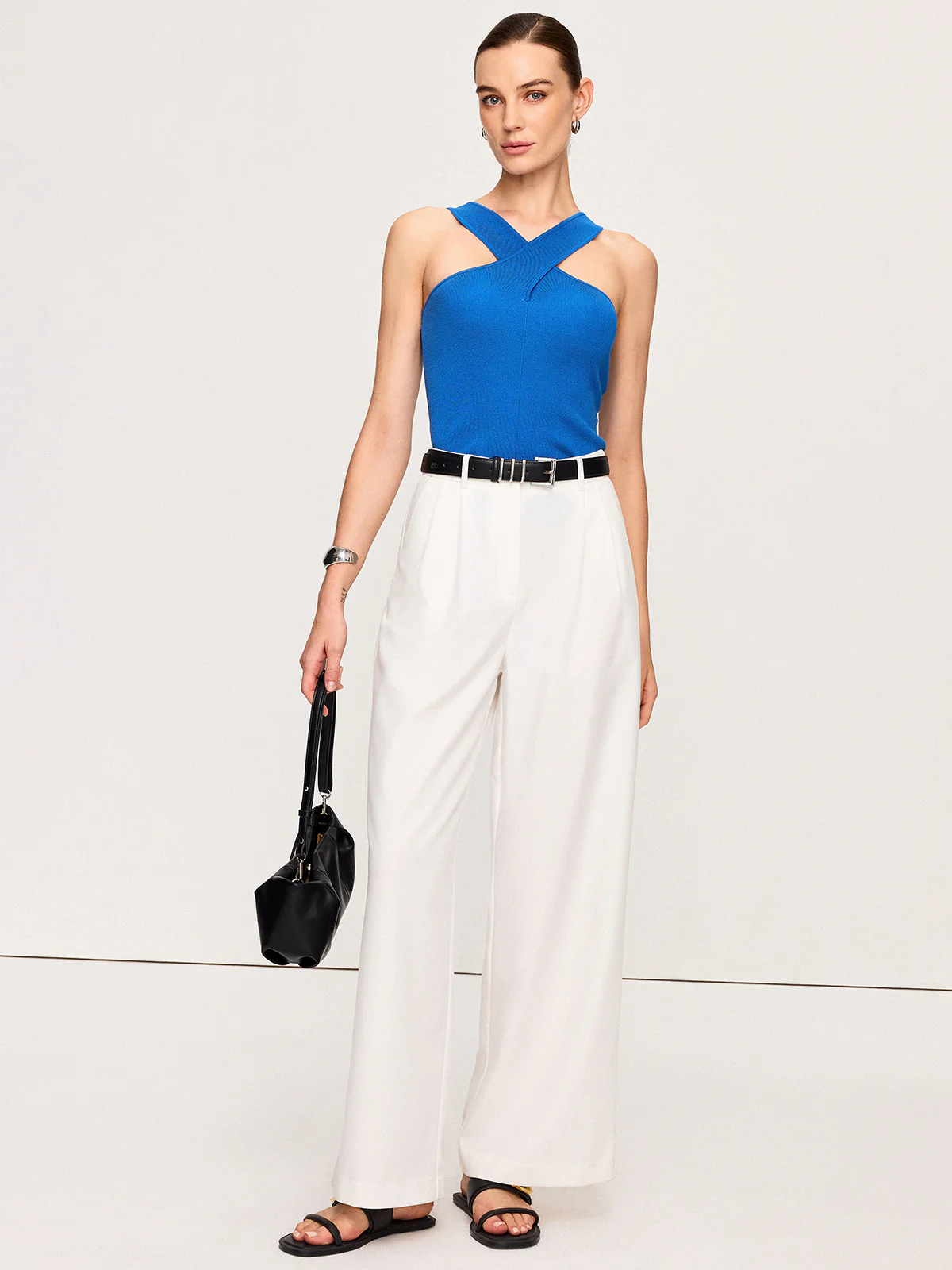 Cross-Over Neckline Knit Top - Takermore