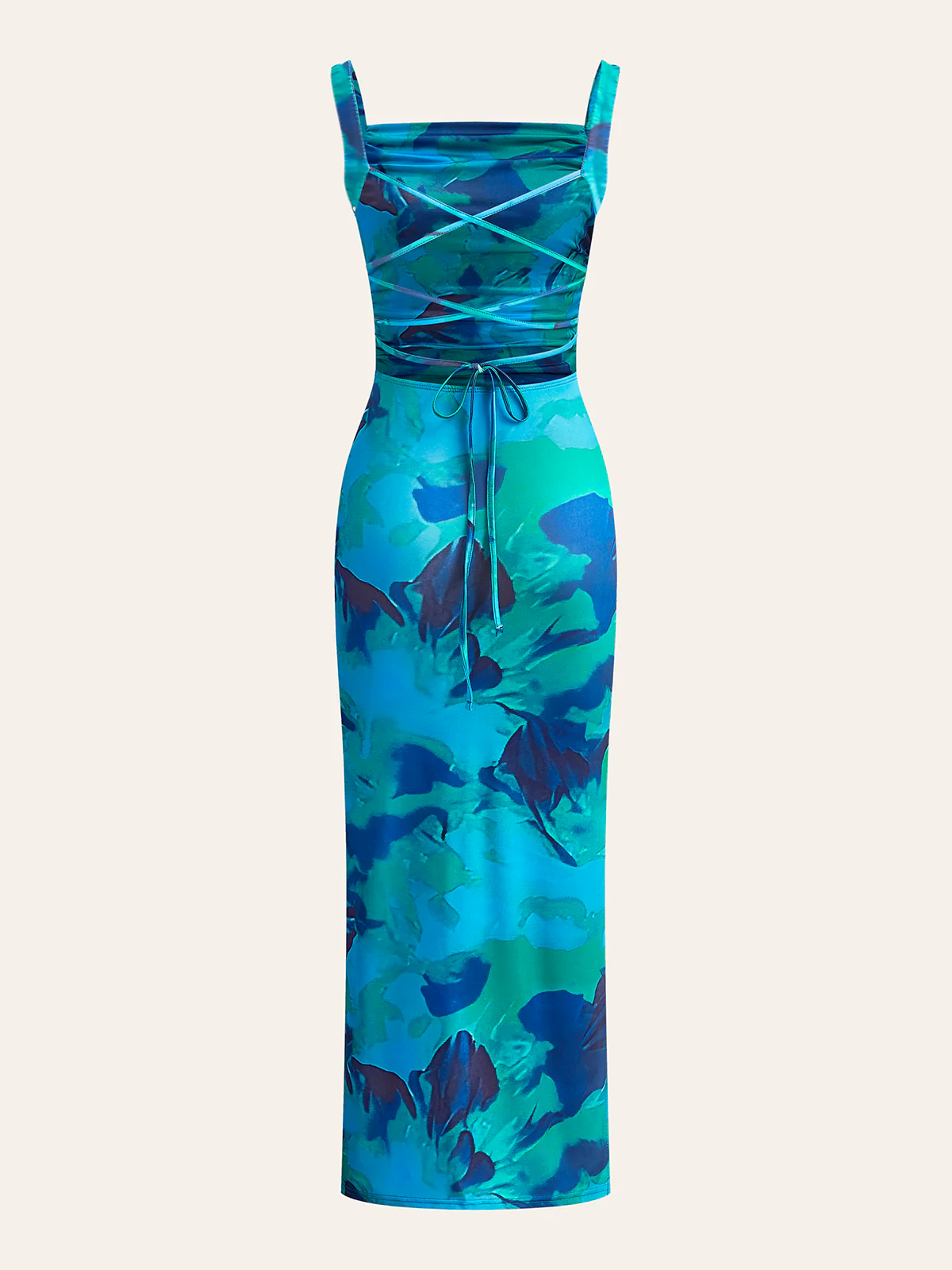 Criss-Cross Tie Back Printed Dress - Takermore