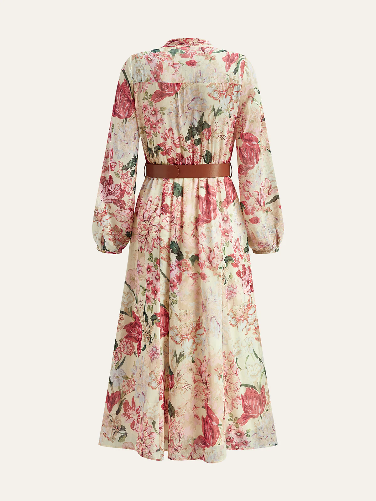 Floral Print Bow Neck Belted Maxi Dress - Takermore