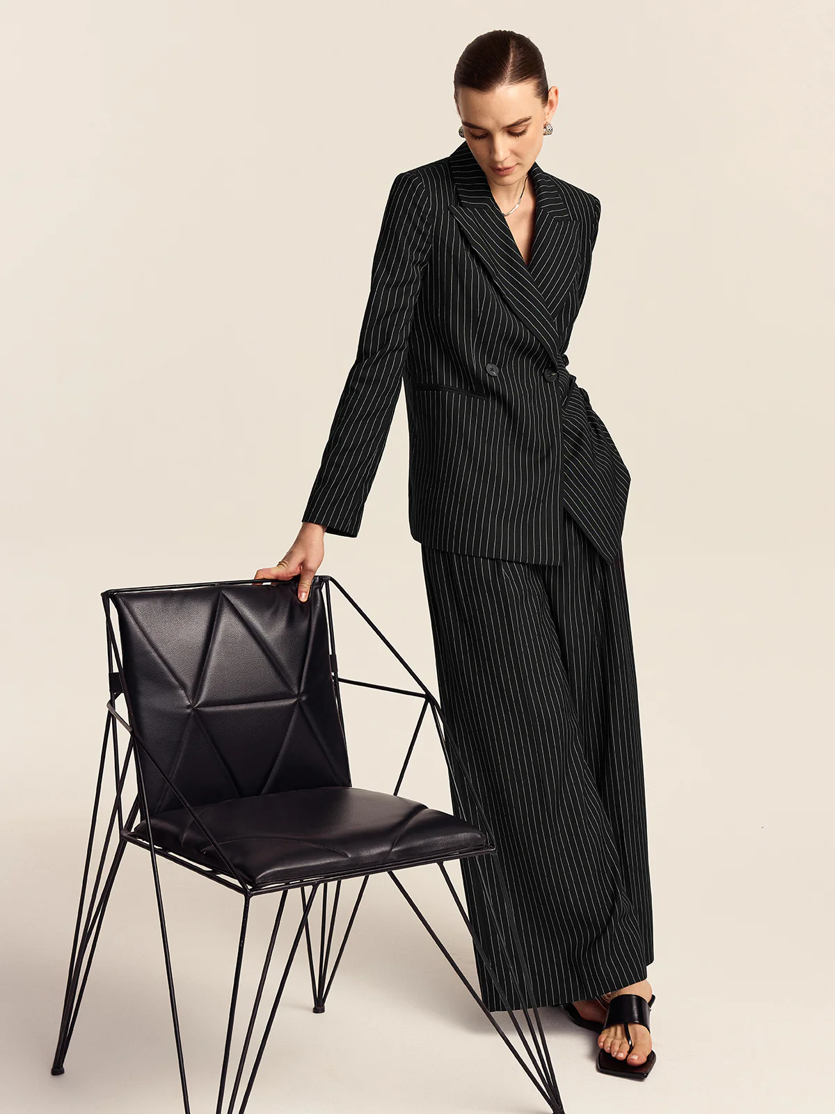 Striped Double-Breasted Blazer - Takermore