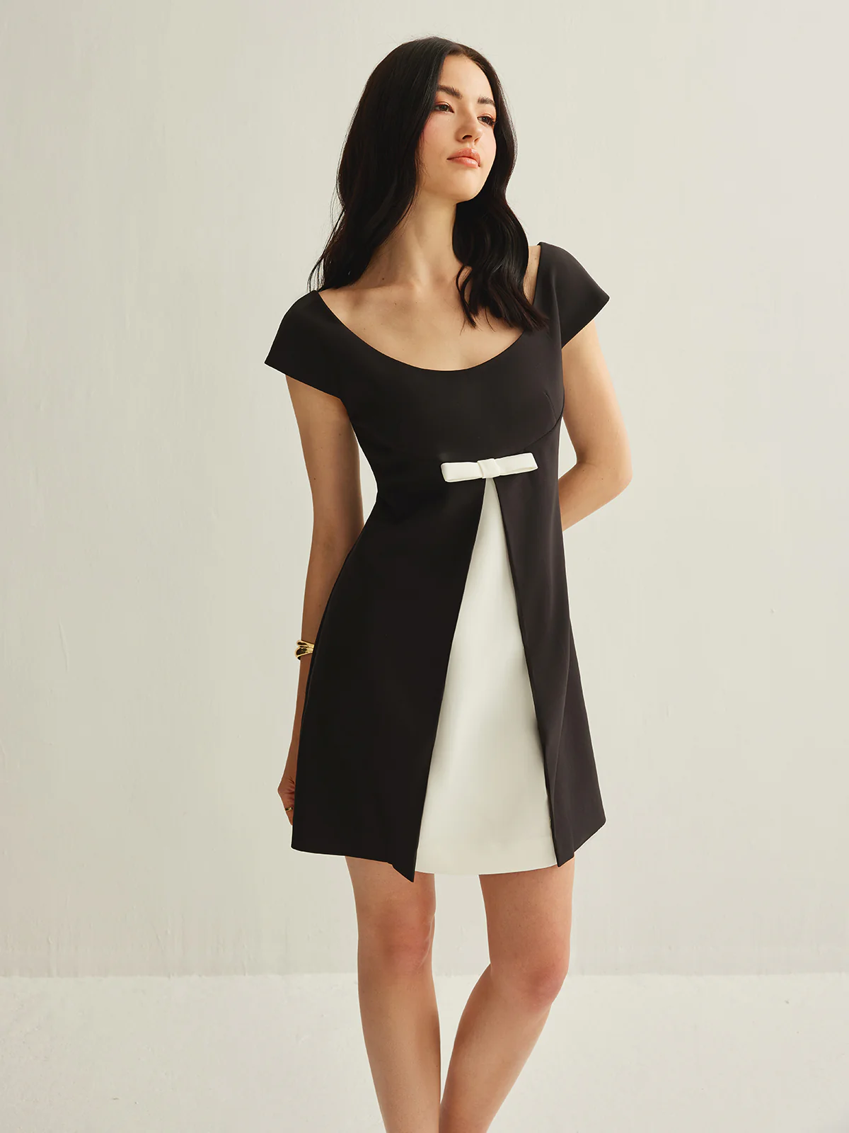 Color Block Bow Detail Dress - Takermore