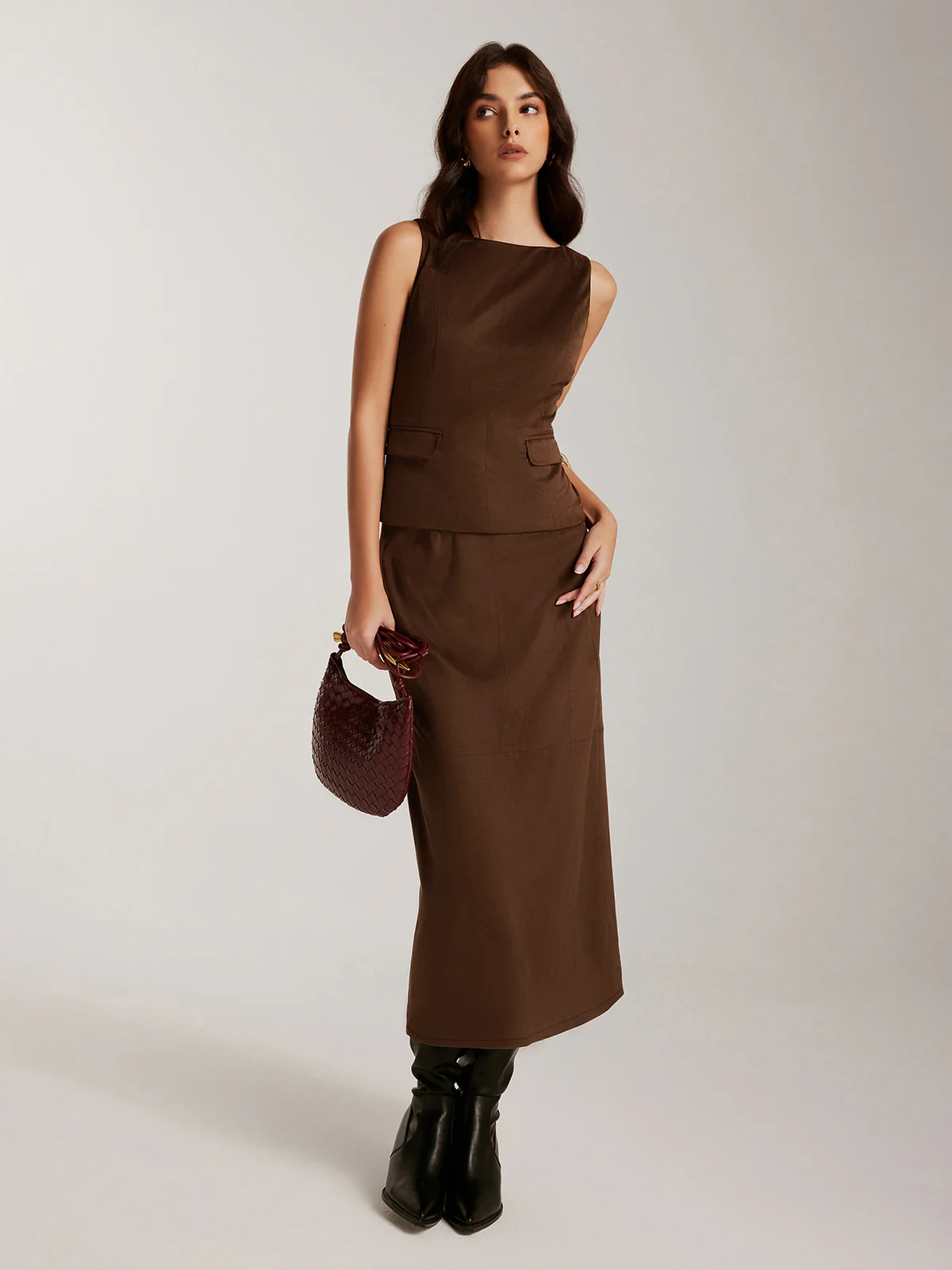 Back-Split Suede Zipper Skirt - Takermore