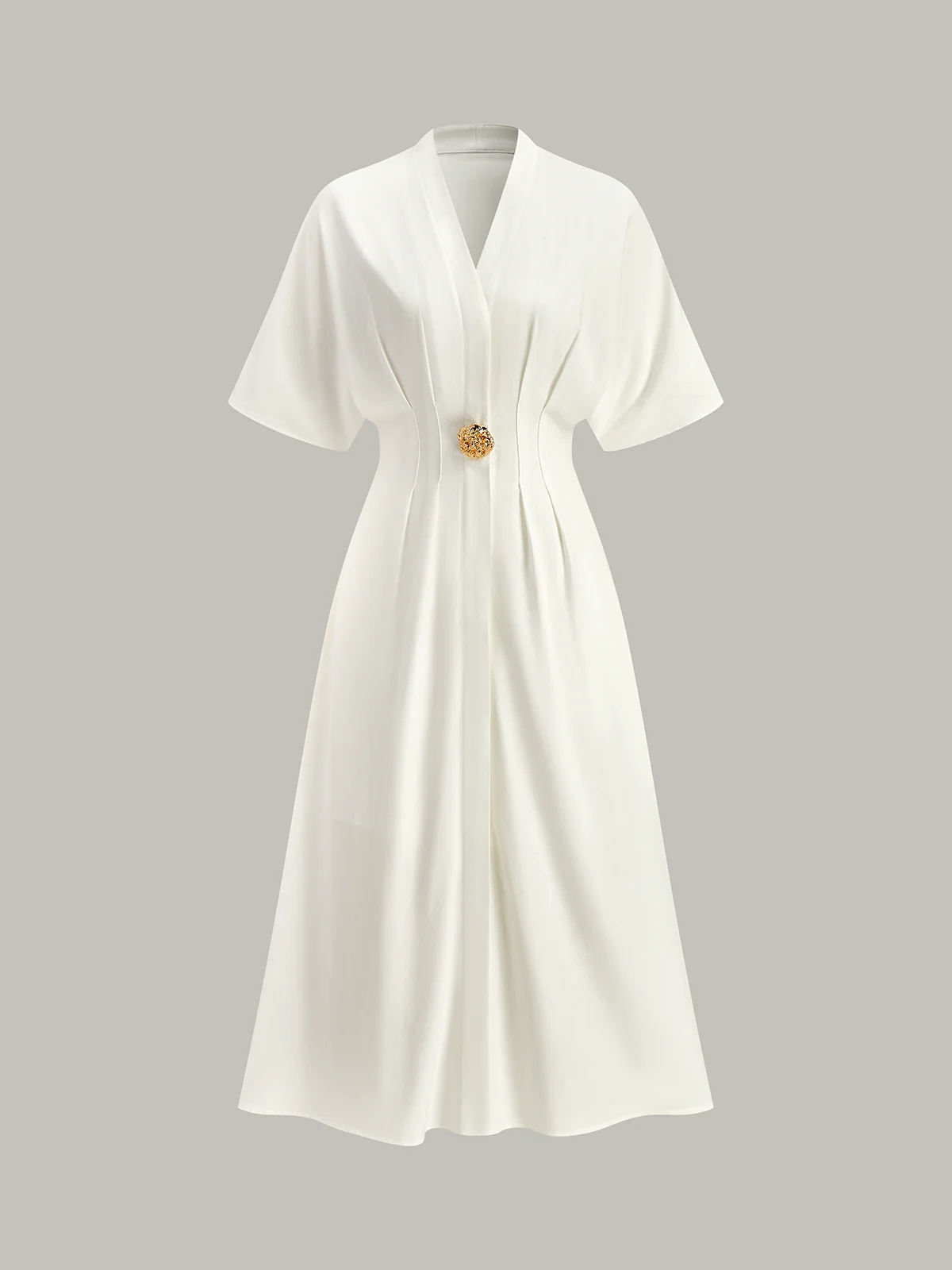 Metal Decor V-Neck Midi Dress - Takermore