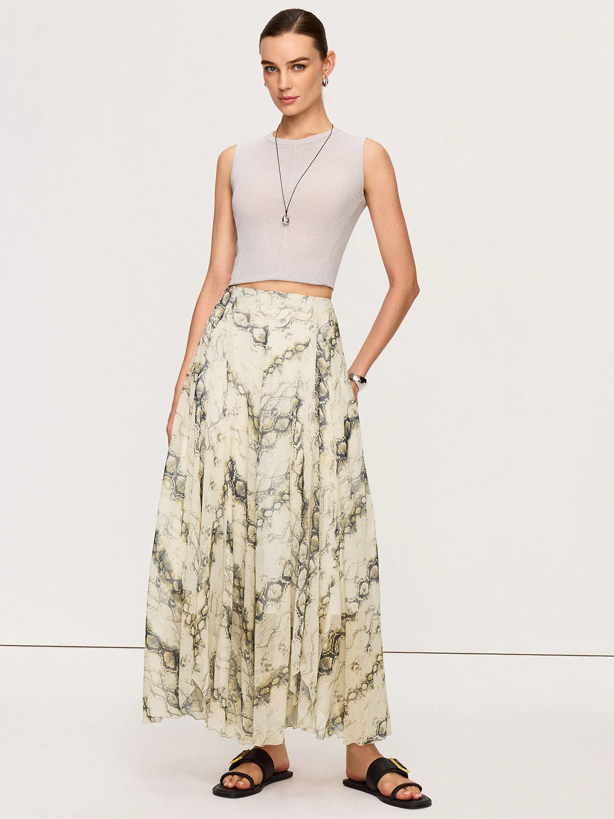 Snake Print Flowy Maxi Skirt - Takermore