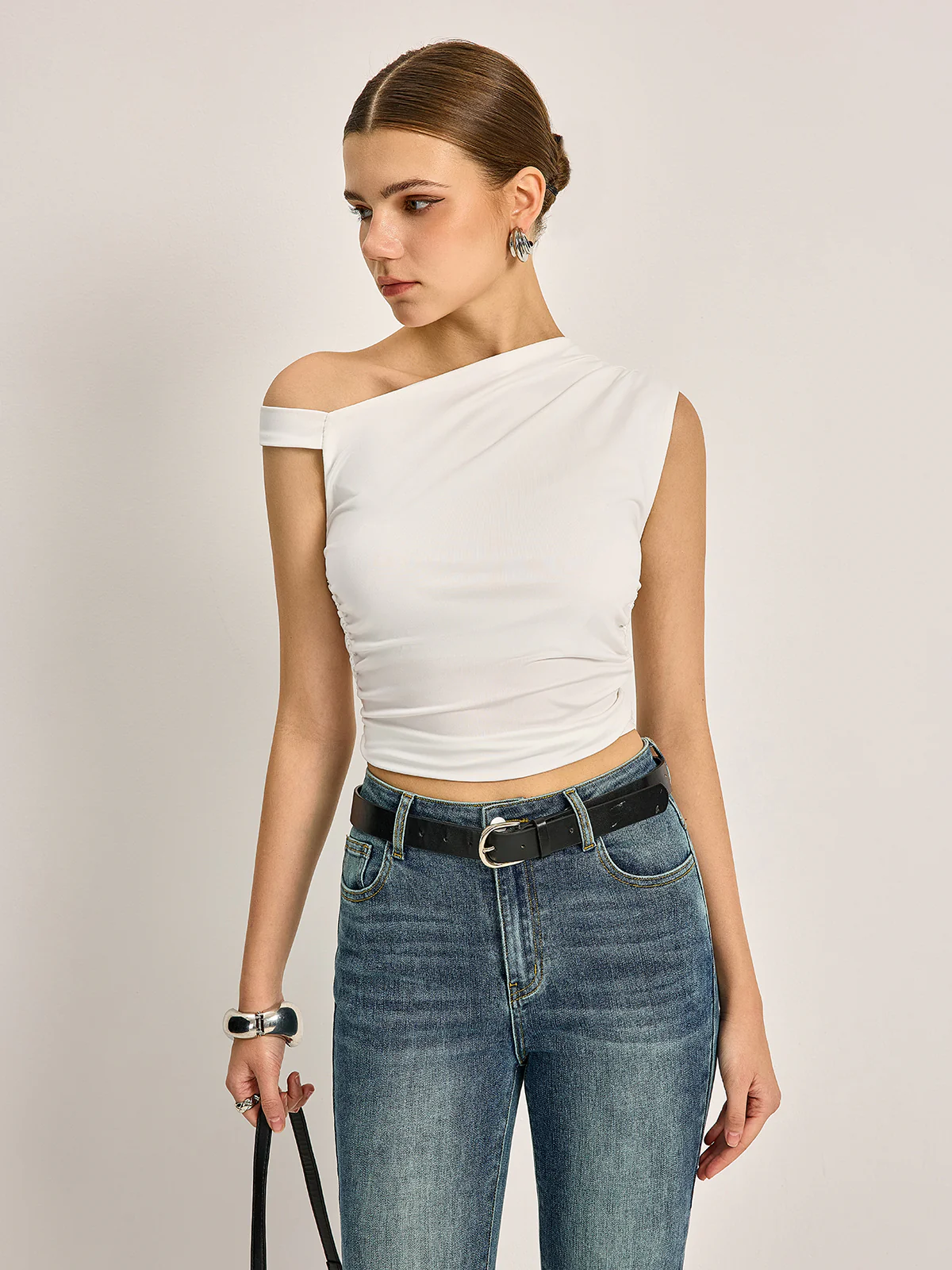 Asymmetrical Cutout Ribbed Top - Takermore