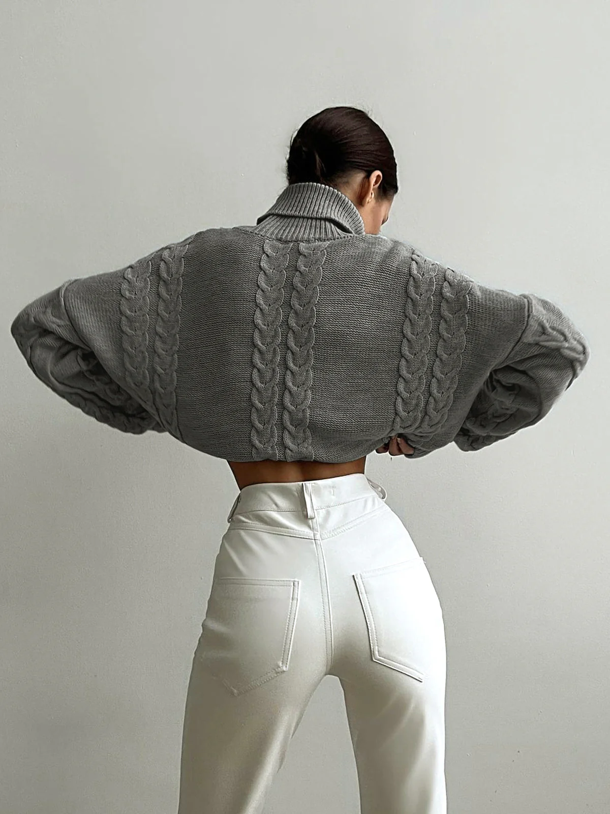 Cable Knit Turtleneck Oversized Sweater - Takermore