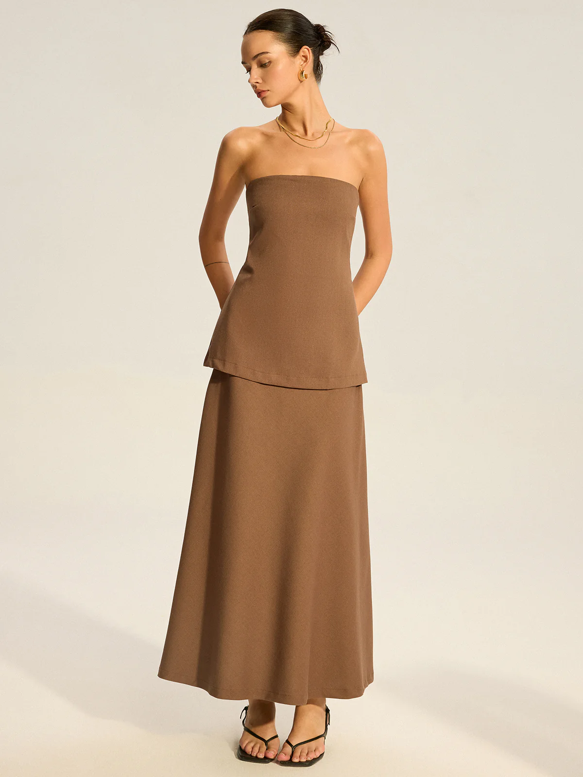 Strapless Layered Maxi Dress - Takermore