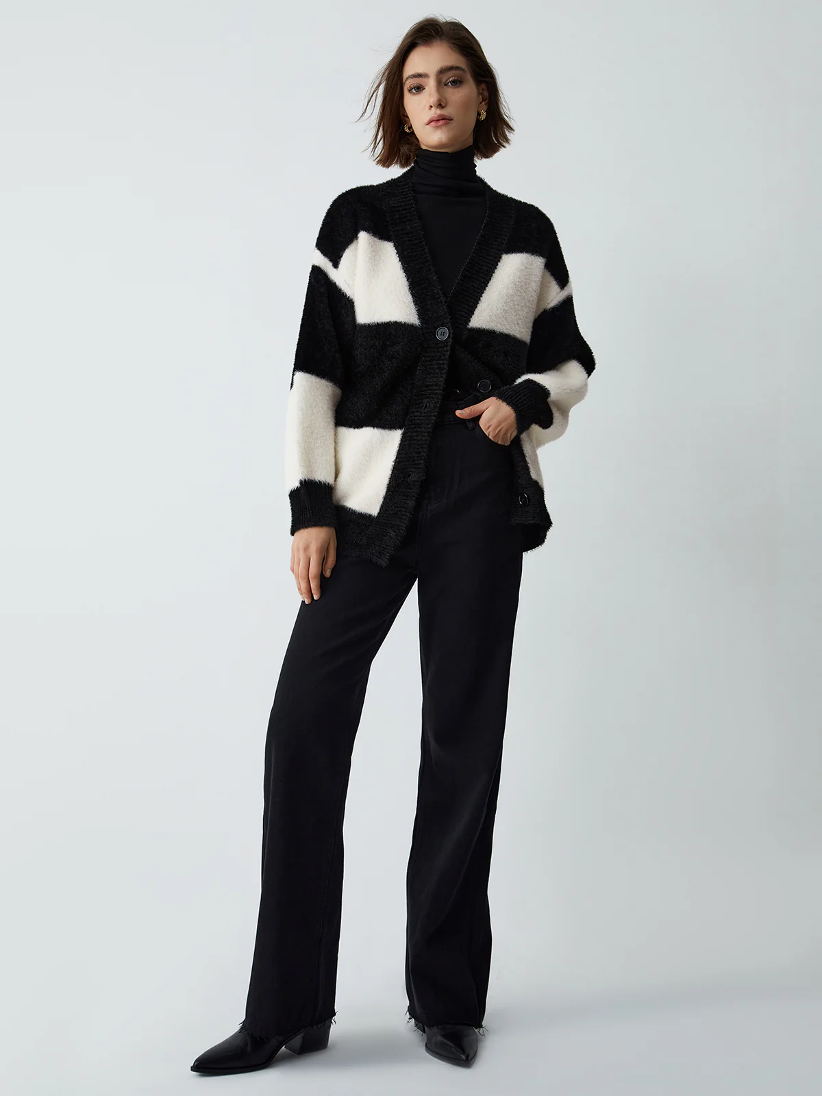 First Choice Stripe Fuzzy Cardigan - Takermore
