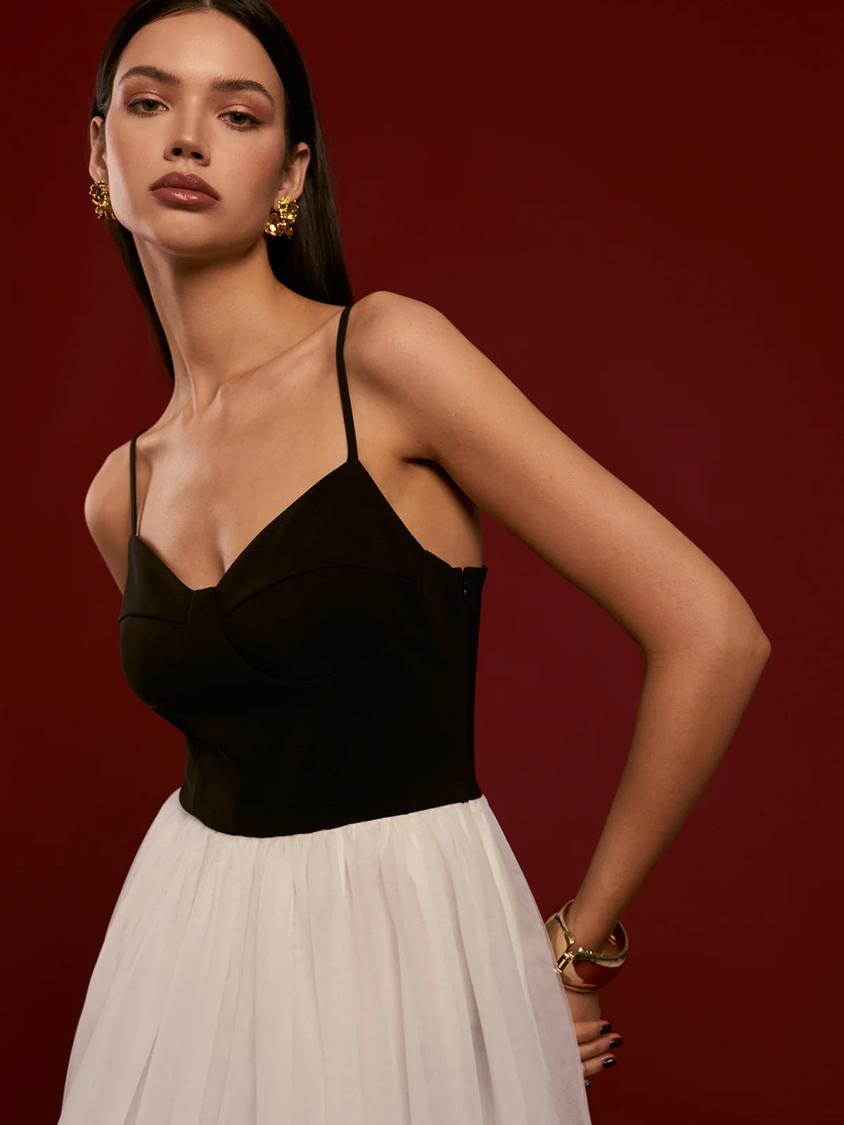 Two-Tone Mesh Cami Dress - Takermore