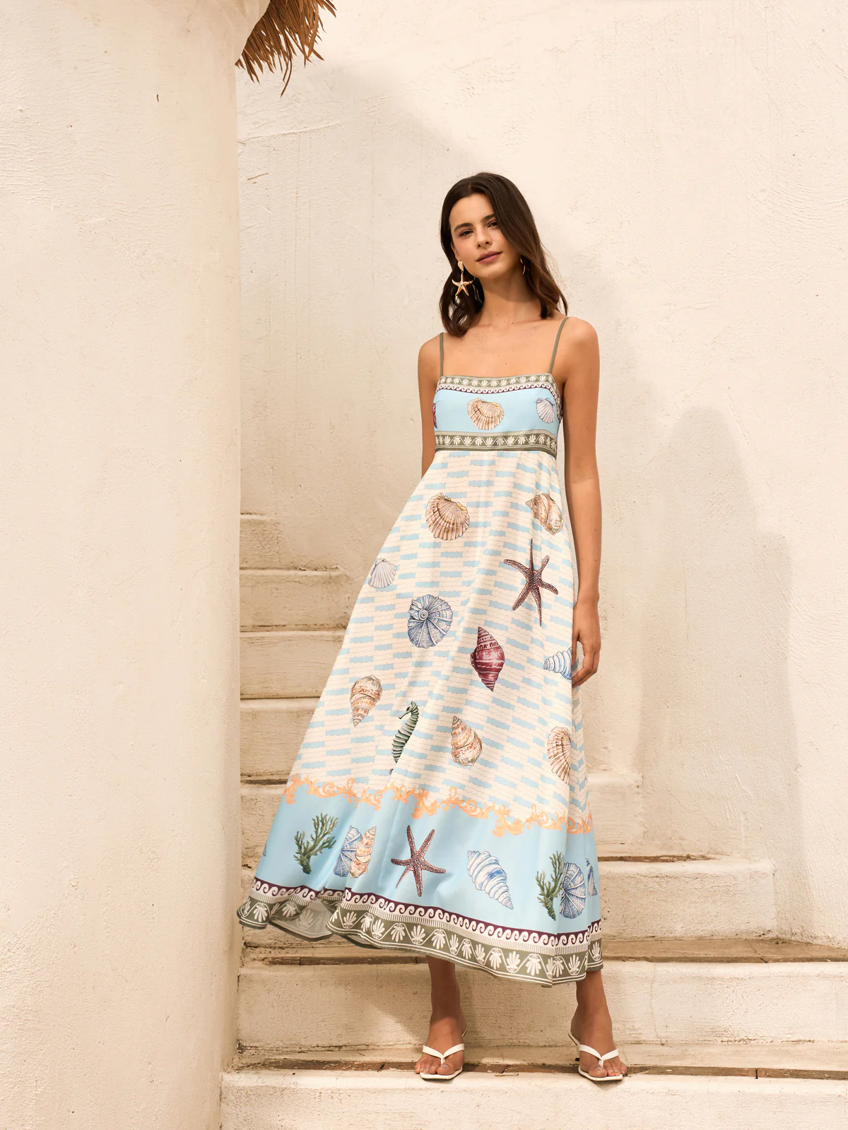 Seashell Print Cami Dress With Pockets - Takermore