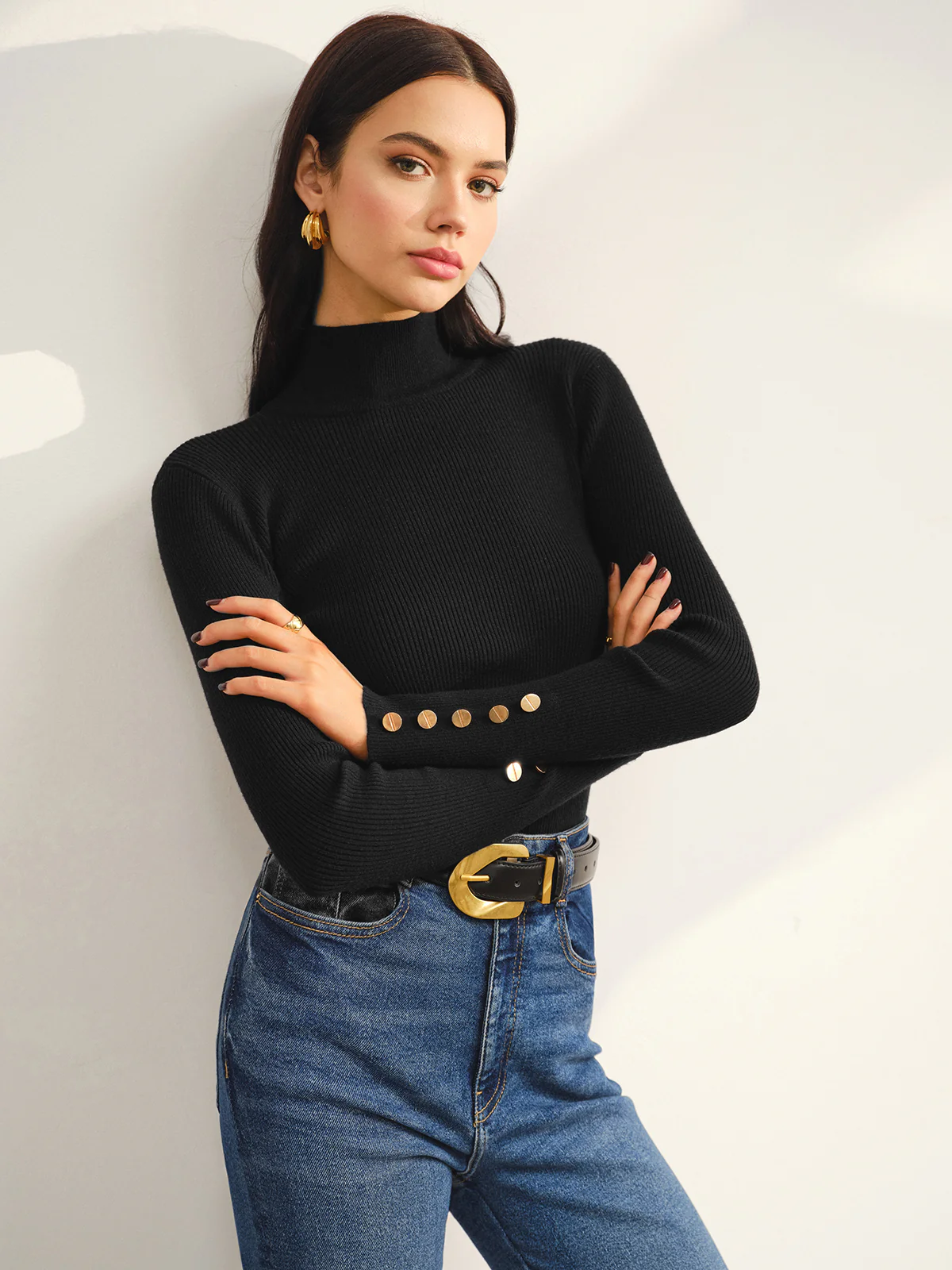 Versatile Mock Neck Skinny Sweater - Takermore
