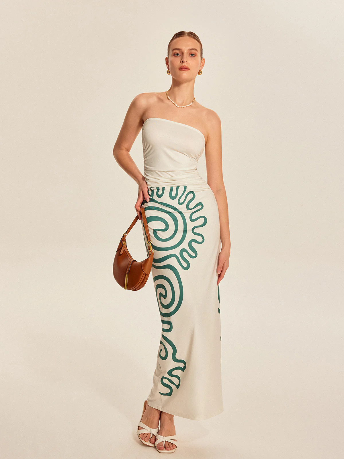 Strapless Ruched Print Dress - Takermore