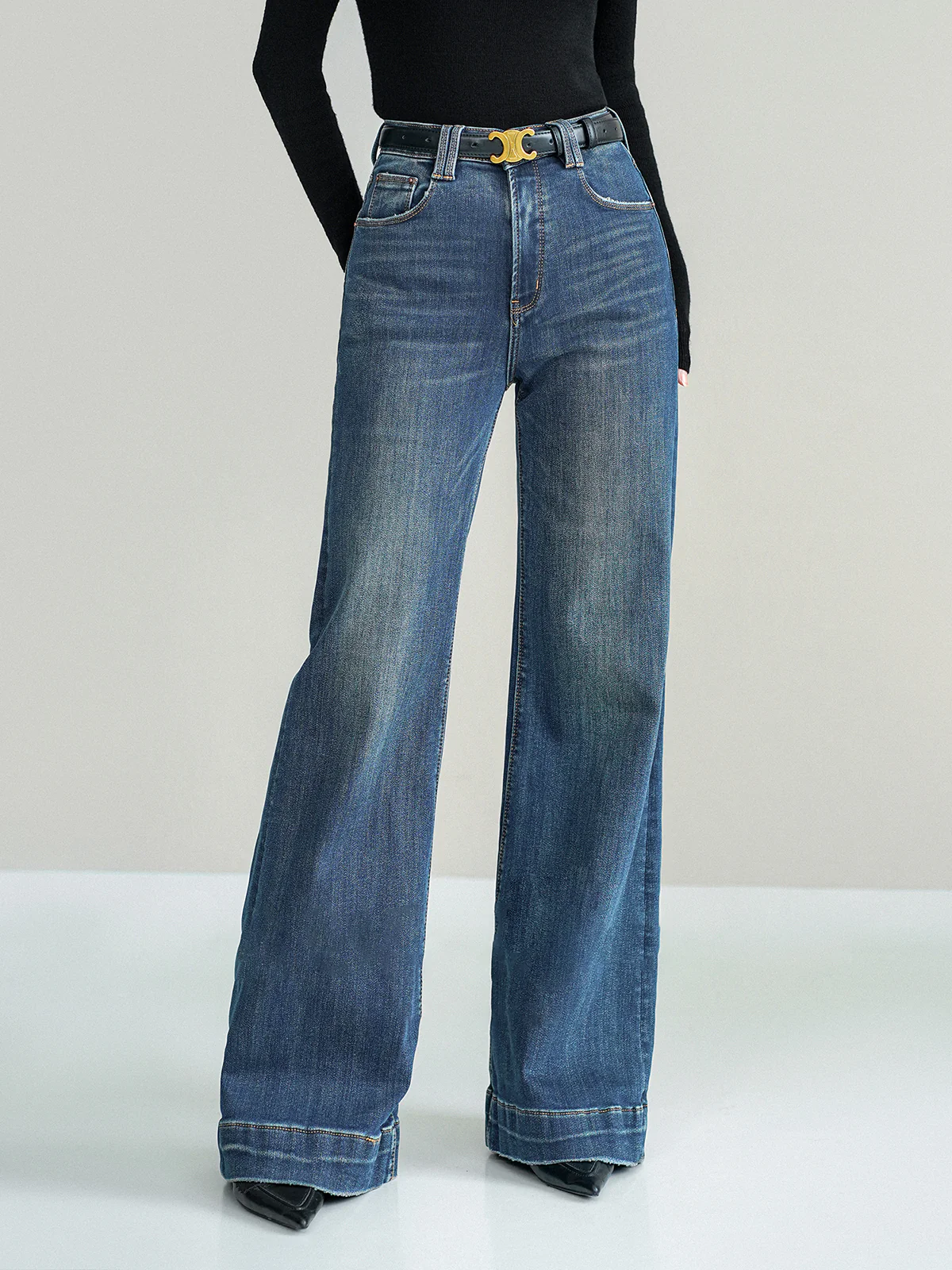 Mid-Waist Bootcut Denim Jeans Without Belt - Takermore