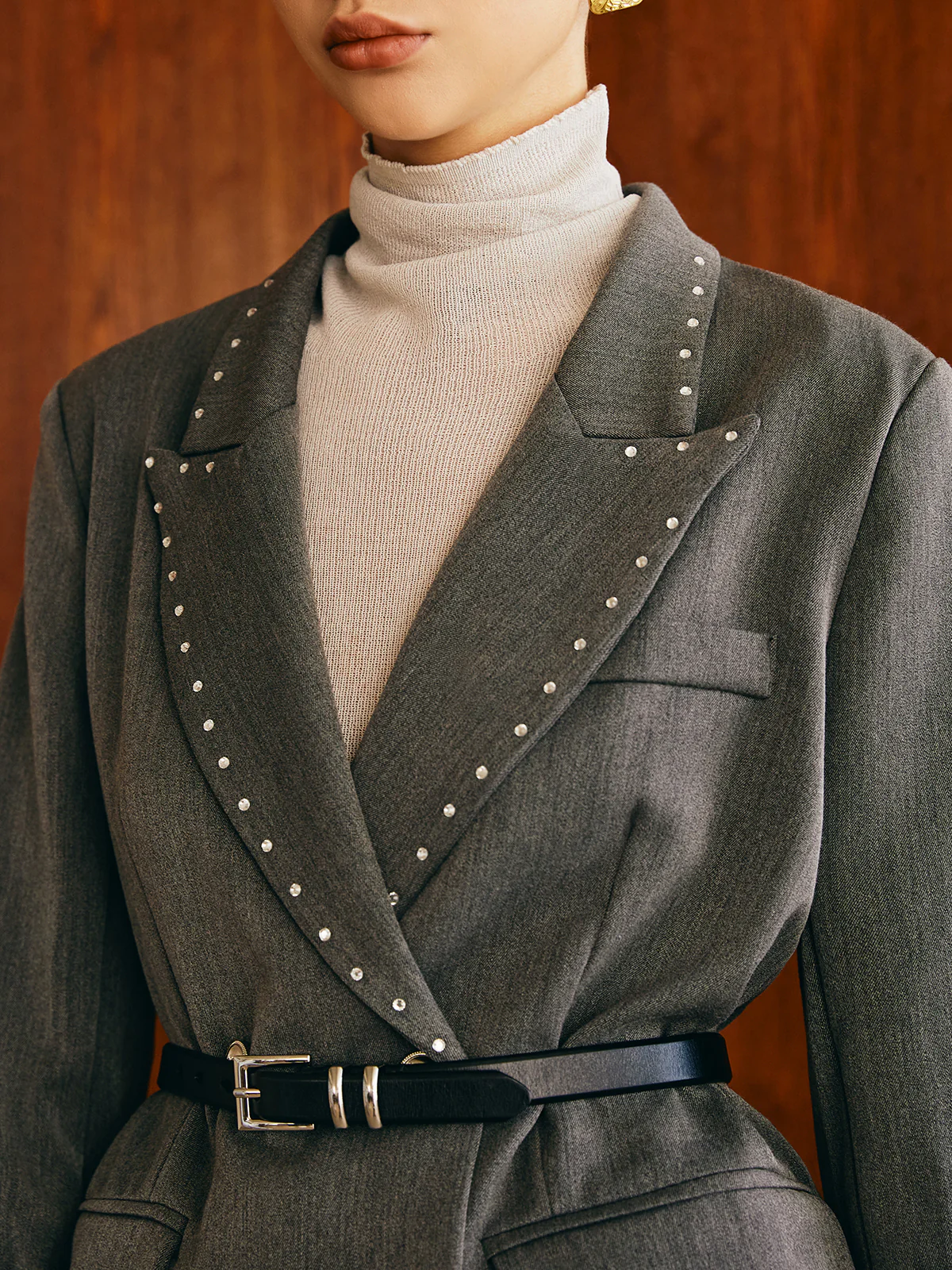 Beaded-Decor Blazer Without Belt - Takermore