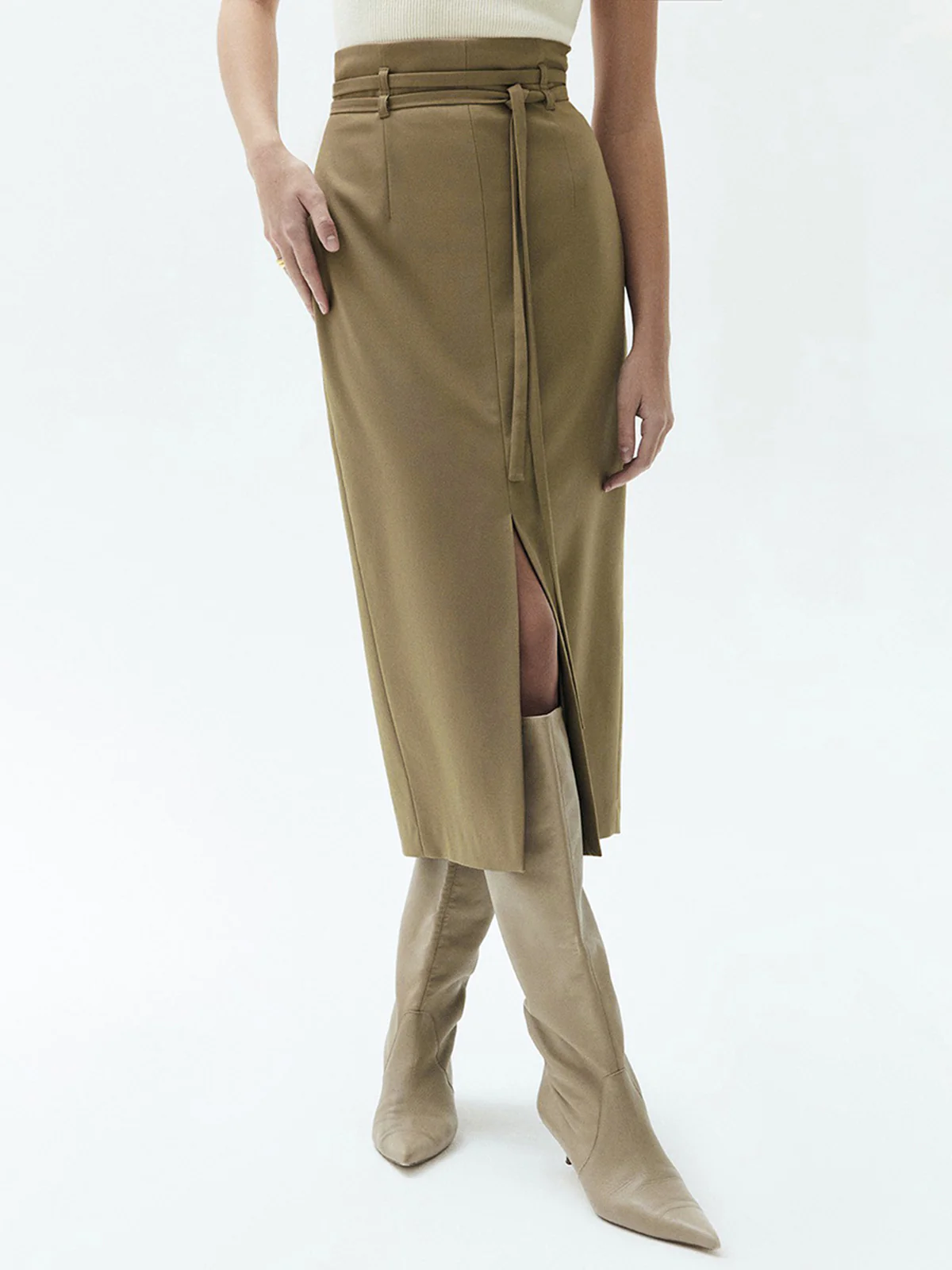 Tied Slit Midi Skirt - Takermore